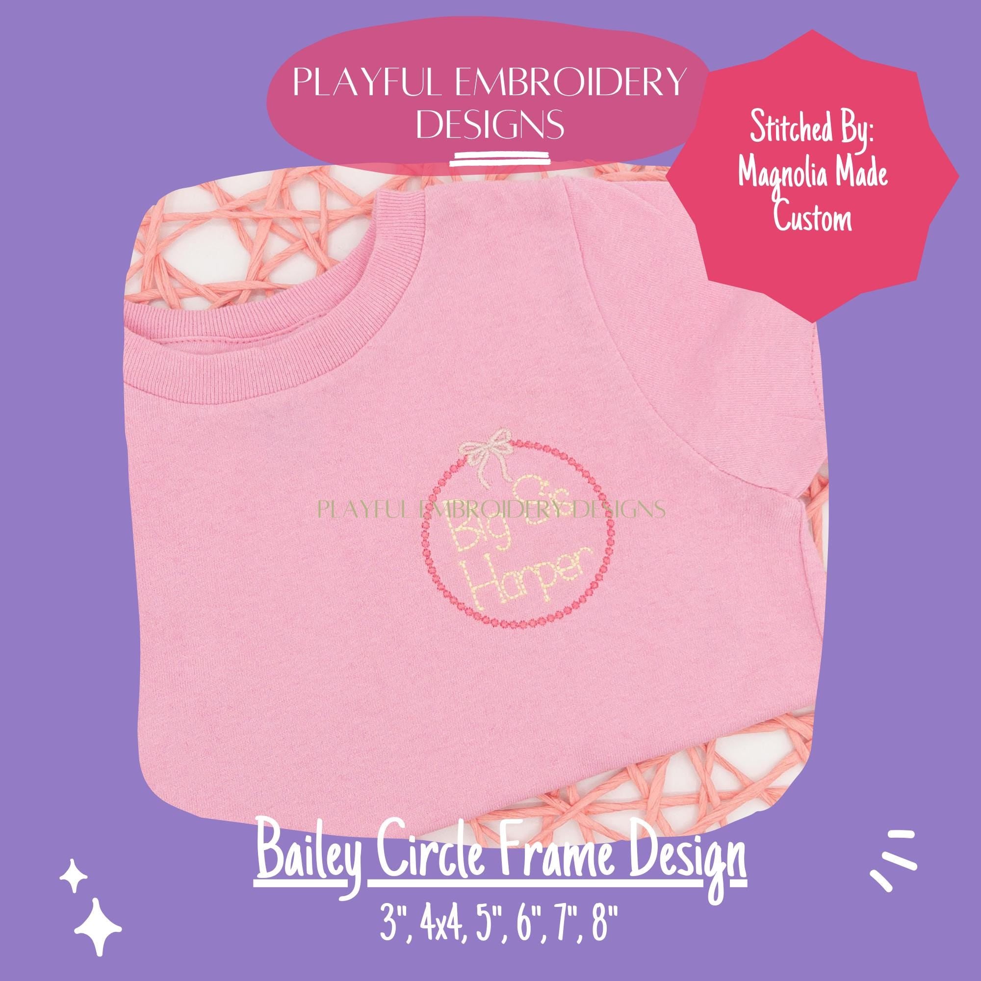 Girly Monogram Frame Machine Embroidery Design, Feminine Monogram Frame Design, Circle Frame with Bow Design, Satin Stitch Monogram Frame