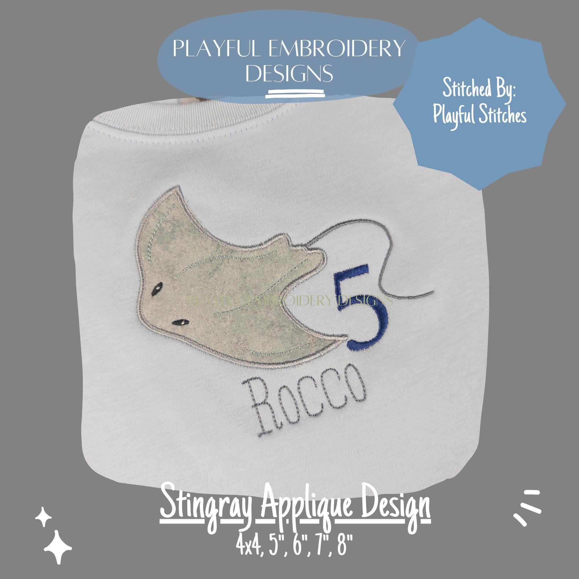 Stingray Applique Machine Embroidery Design, Sea Creature Applique Design, Satin Stitch Stingray Embroidery Design