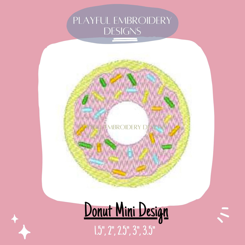 Whimsical Sprinkle Donut Mini Embroidery Design, 2 inch Donut Design, Donut Embroidery Design, Donut Mini Machine Embroidery Design