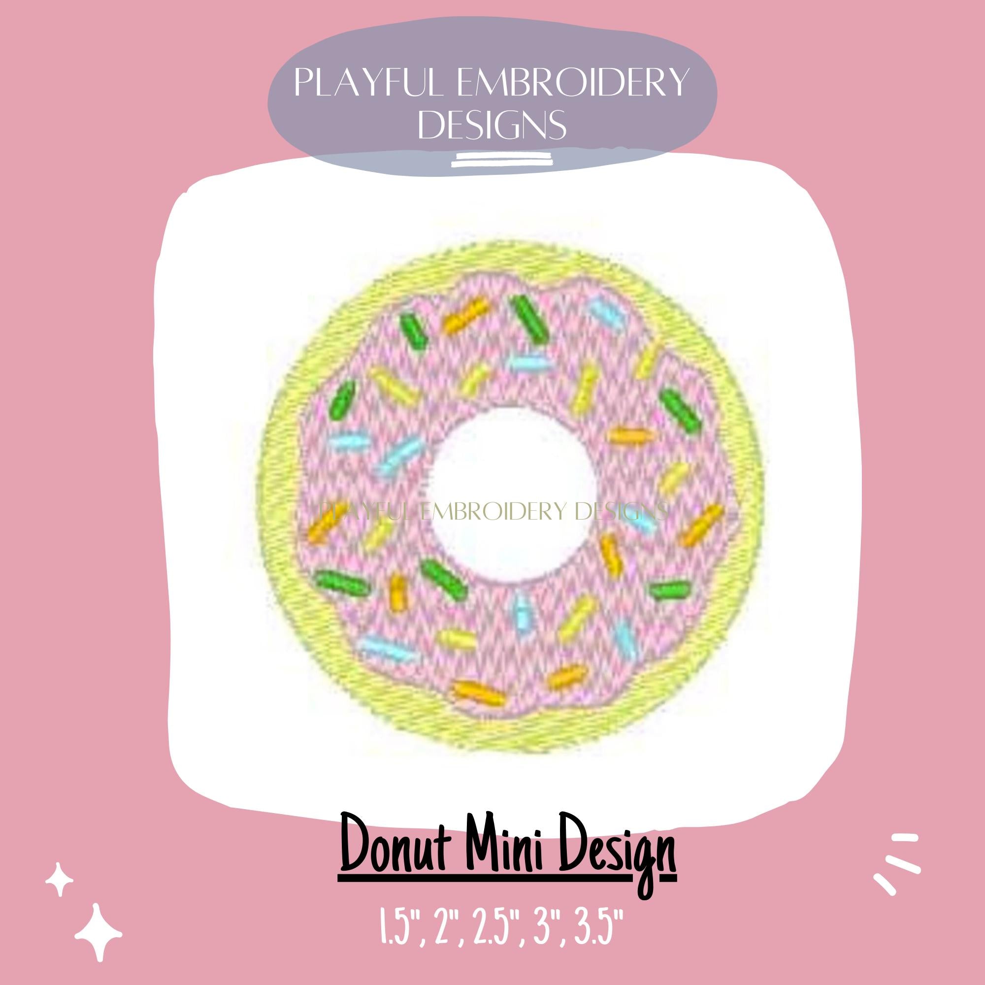Whimsical Sprinkle Donut Mini Embroidery Design, 2 inch Donut Design, Donut Embroidery Design, Donut Mini Machine Embroidery Design