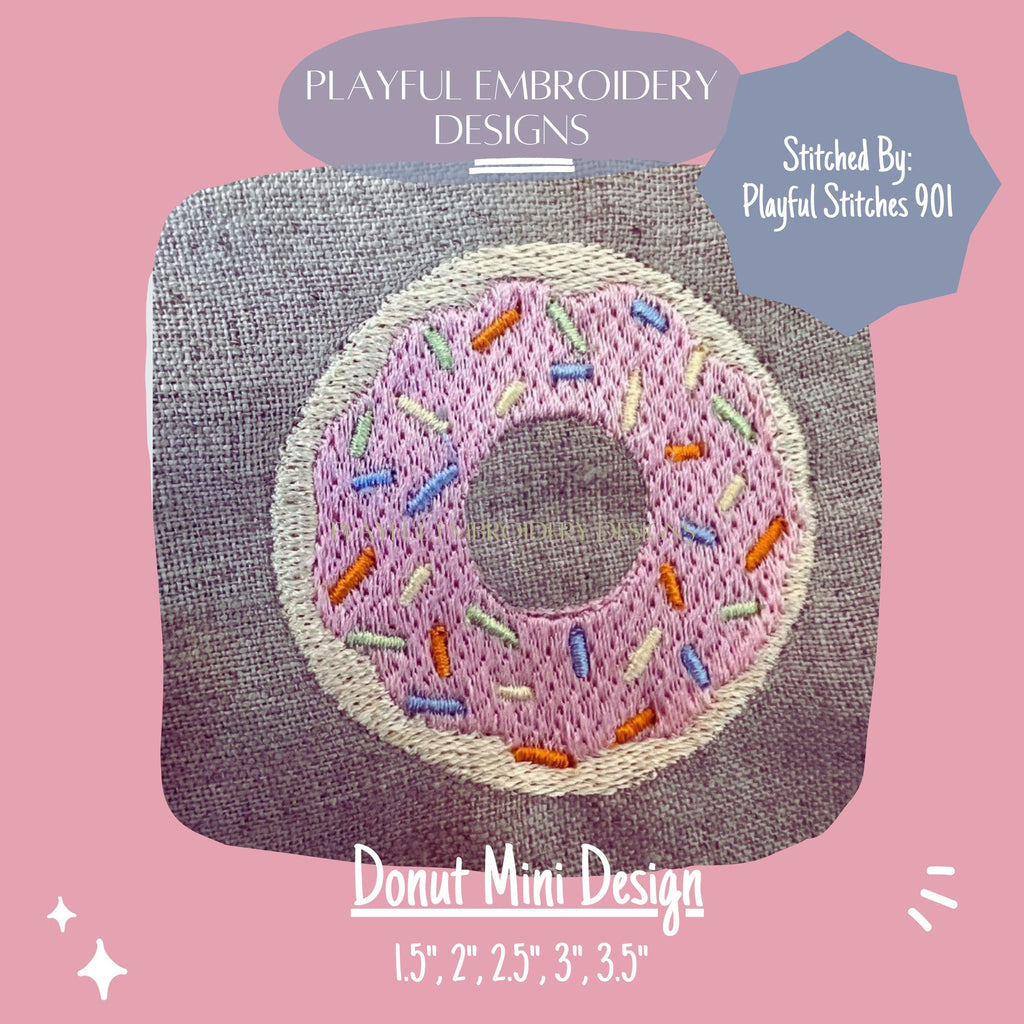 Whimsical Sprinkle Donut Mini Embroidery Design, 2 inch Donut Design, Donut Embroidery Design, Donut Mini Machine Embroidery Design