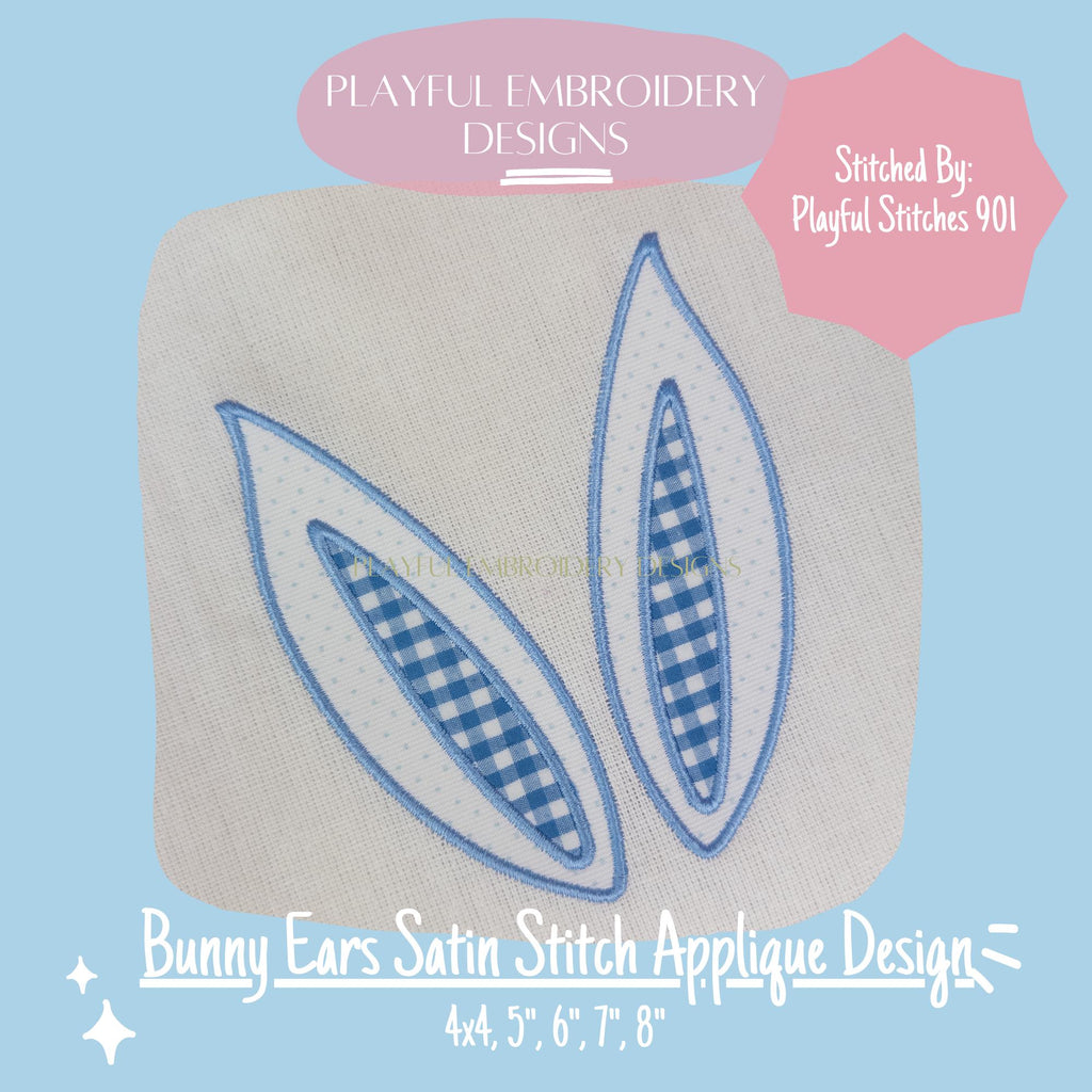 Bunny Ears Applique Design, Satin Stitch Bunny Ears Machine Embroidery Design, Double Applique Easter Bunny Design