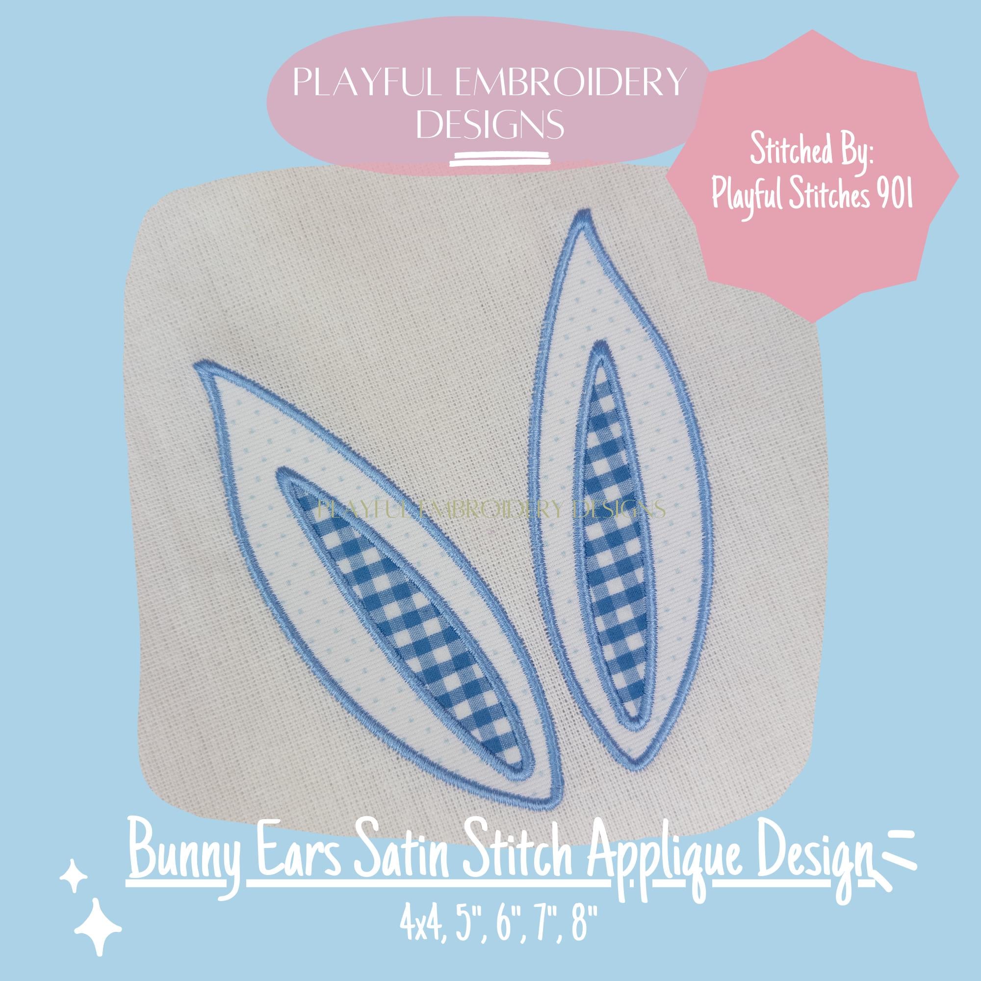 Bunny Ears Applique Design, Satin Stitch Bunny Ears Machine Embroidery Design, Double Applique Easter Bunny Design