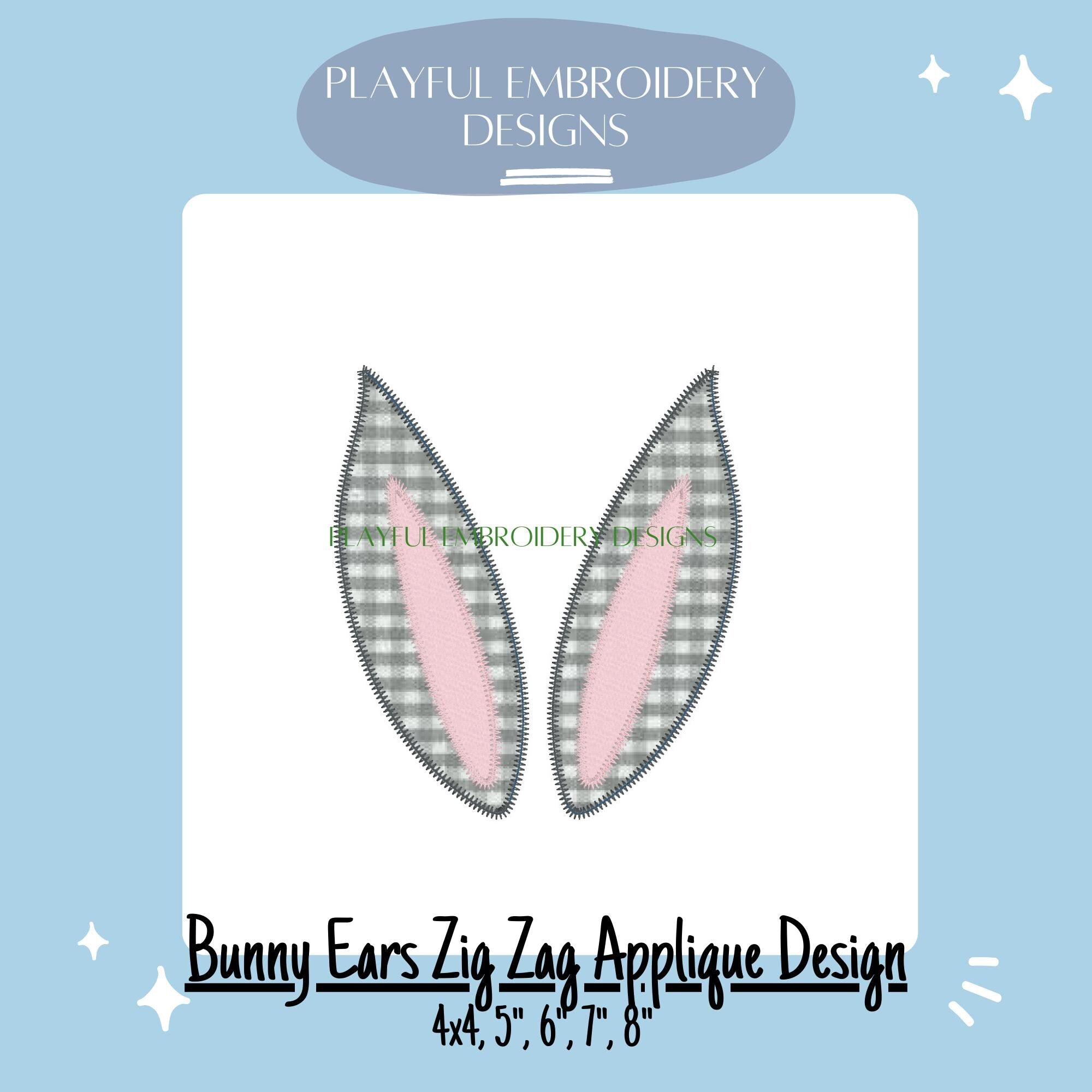 Bunny Ears Applique Design, Zig Zag Stitch Bunny Ears Machine Embroidery Design, Double Applique Easter Bunny Design