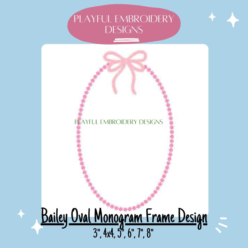Girly Monogram Frame Machine Embroidery Design, Feminine Monogram Frame Design, Oval Frame with Bow Design, Satin Stitch Monogram Frame