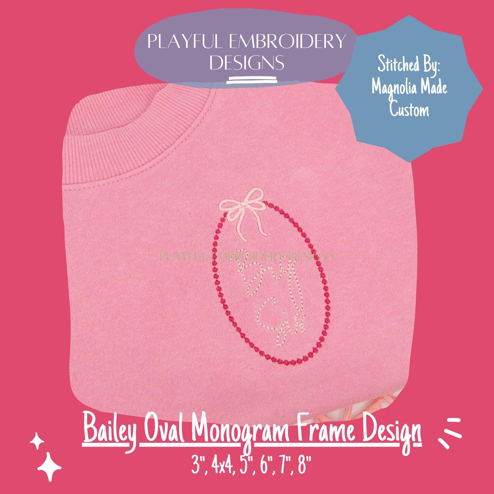 Girly Monogram Frame Machine Embroidery Design, Feminine Monogram Frame Design, Oval Frame with Bow Design, Satin Stitch Monogram Frame