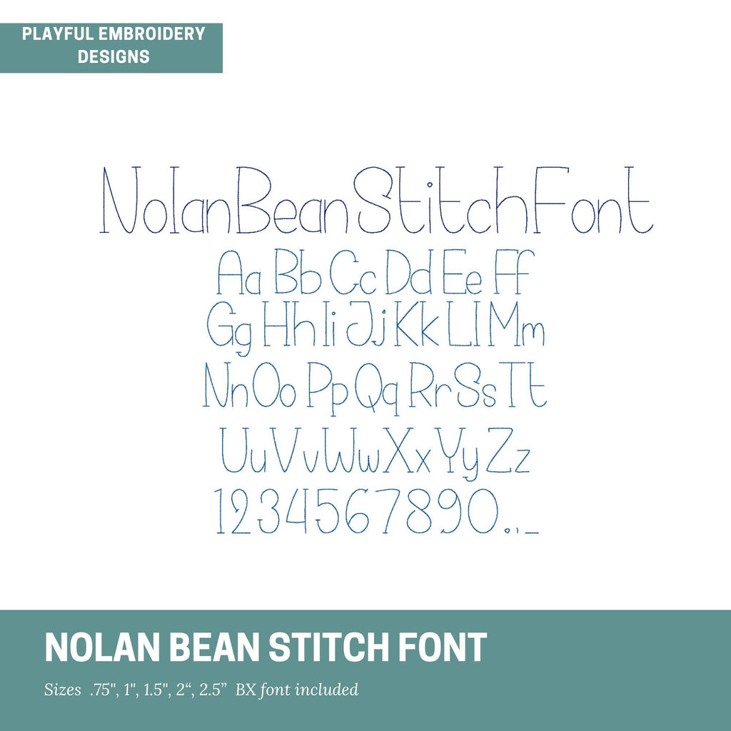 The Nolan Bean Stitch Embroidery Font, Handwriting Machine Embroidery Font, Playful Embroidery font, Floss Stitch Embroidery Font