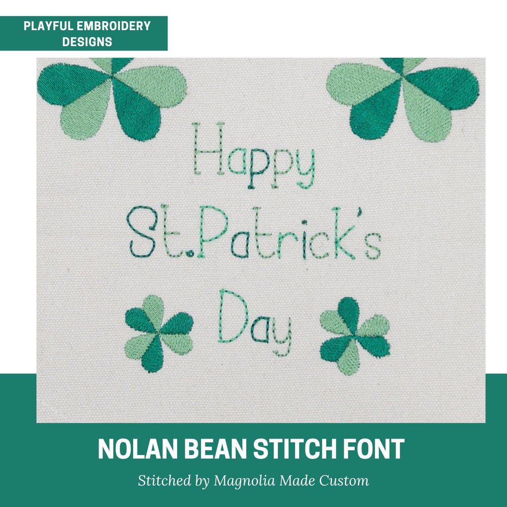 The Nolan Bean Stitch Embroidery Font, Handwriting Machine Embroidery Font, Playful Embroidery font, Floss Stitch Embroidery Font