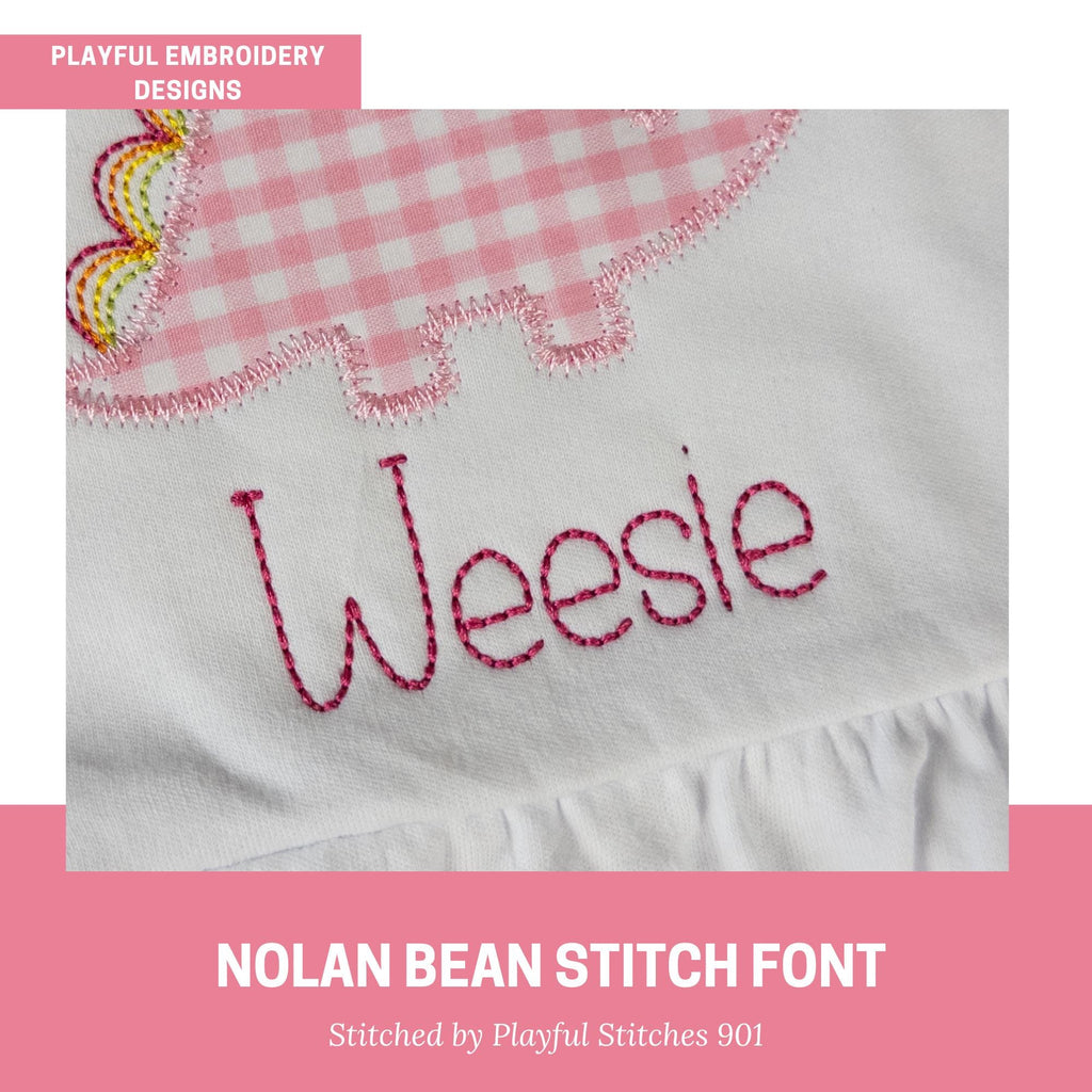 The Nolan Bean Stitch Embroidery Font, Handwriting Machine Embroidery Font, Playful Embroidery font, Floss Stitch Embroidery Font