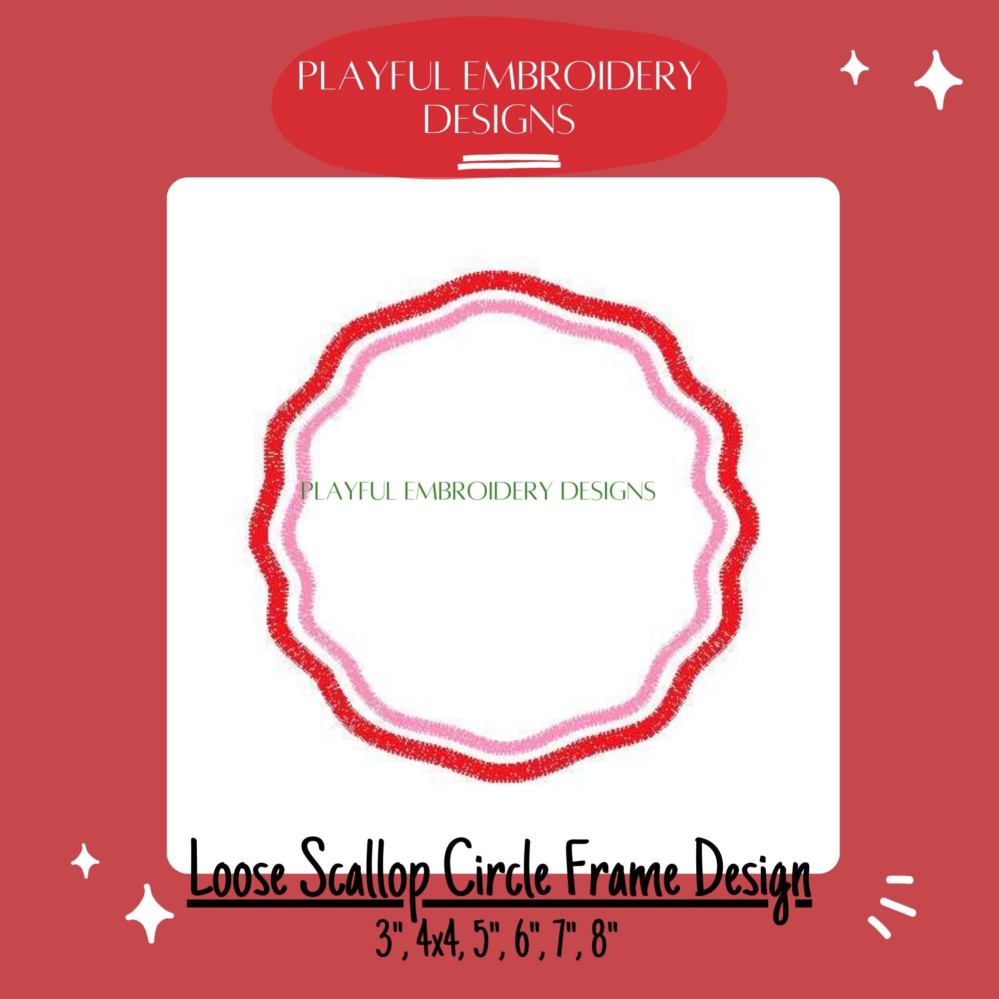 Scalloped Satin Stitch Monogram Frame, Loose Scallop Circle Monogram Frame Design, Satin Stitch Monogram Frame Machine Embroidery Design