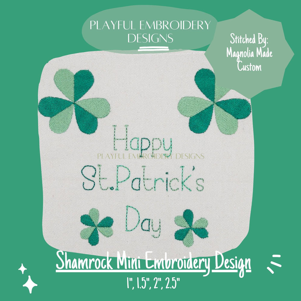 Two Color Shamrock Mini Embroidery Design, Shamrock Machine Embroidery Design, St. Patrick's Day Embroidery Design, Digital Download