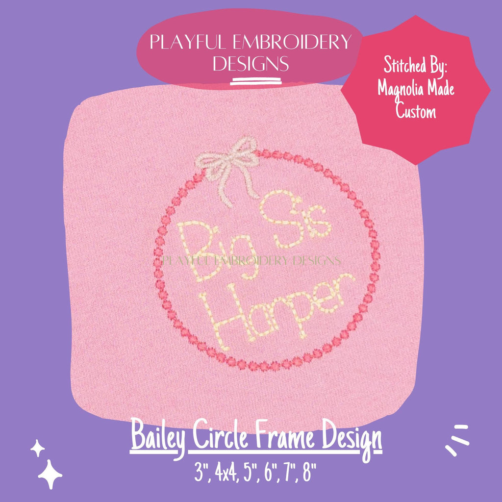 Girly Monogram Frame Machine Embroidery Design, Feminine Monogram Frame Design, Circle Frame with Bow Design, Satin Stitch Monogram Frame