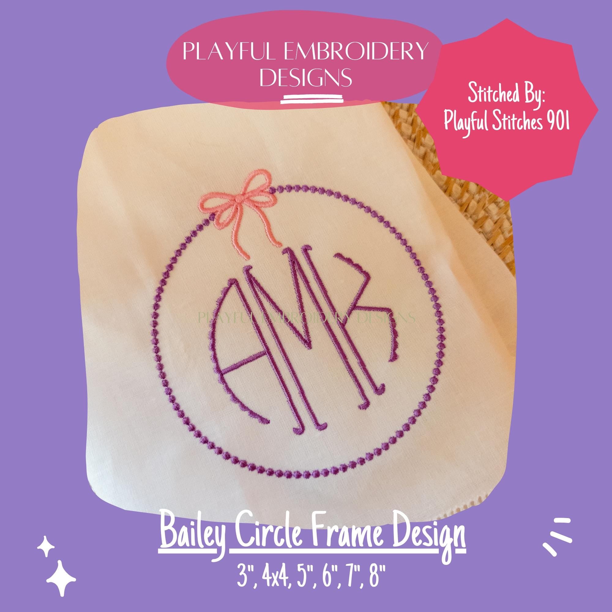 Girly Monogram Frame Machine Embroidery Design, Feminine Monogram Frame Design, Circle Frame with Bow Design, Satin Stitch Monogram Frame