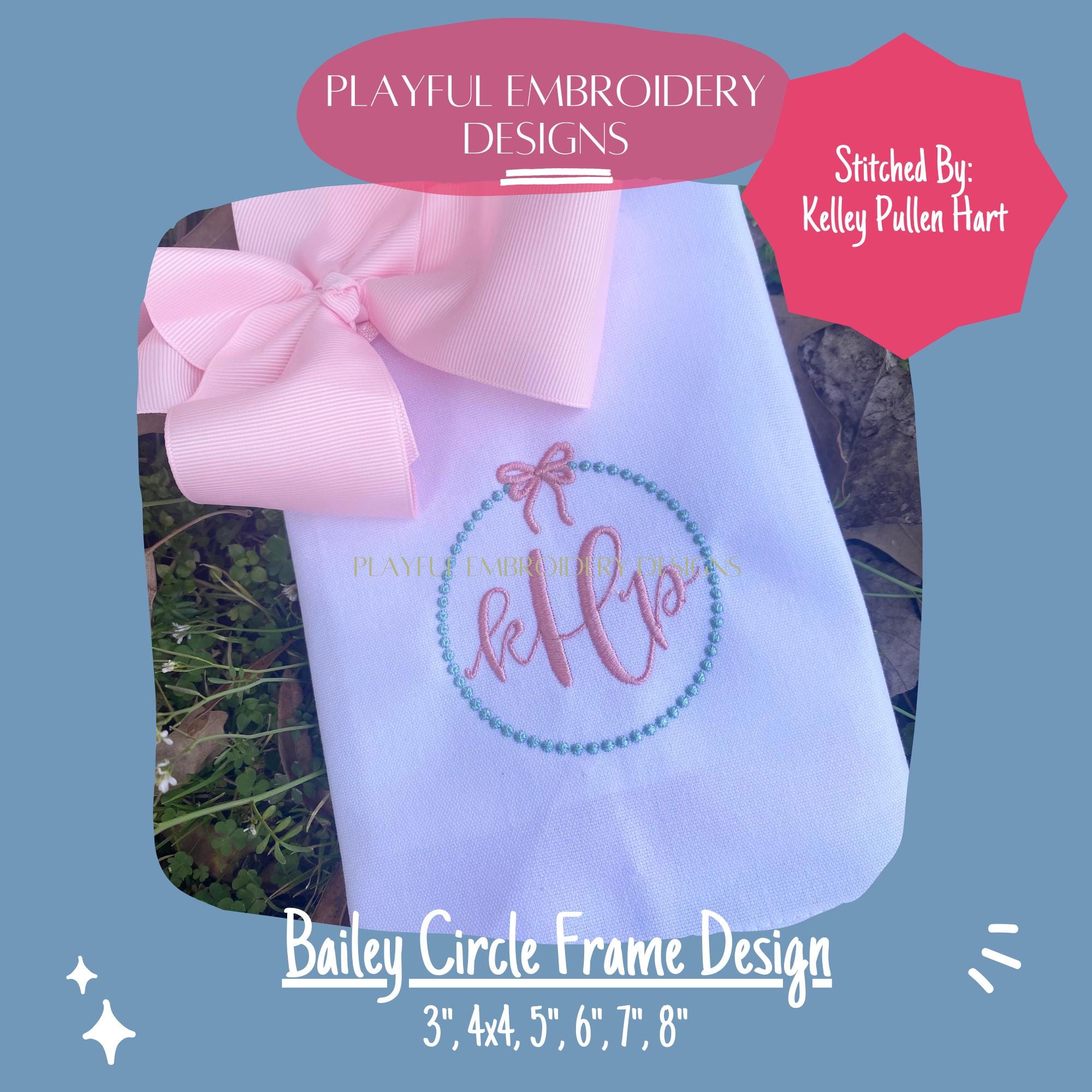 Girly Monogram Frame Machine Embroidery Design, Feminine Monogram Frame Design, Circle Frame with Bow Design, Satin Stitch Monogram Frame