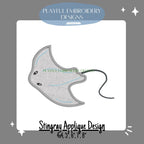 Stingray Applique Machine Embroidery Design, Sea Creature Applique Design, Satin Stitch Stingray Embroidery Design