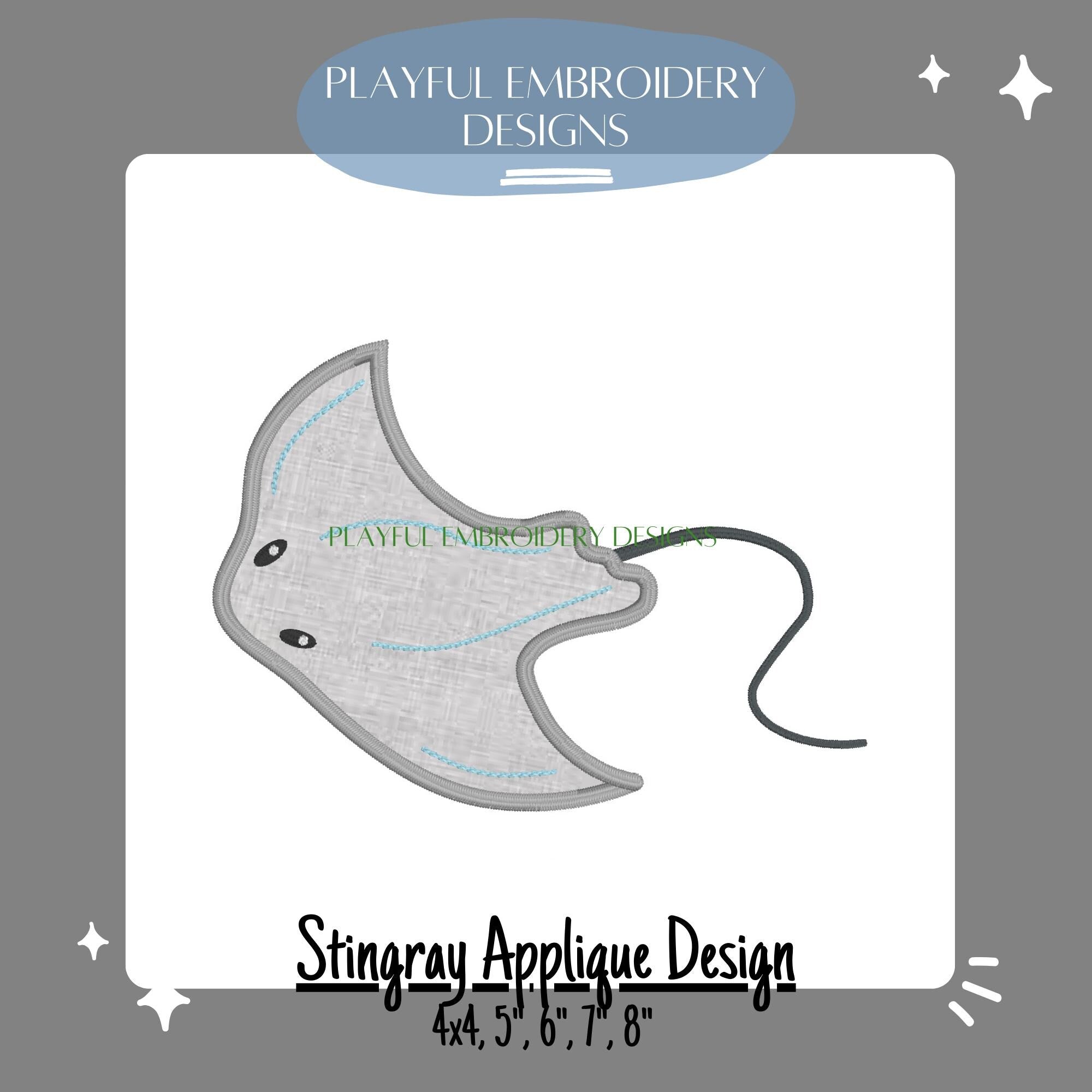 Stingray Applique Machine Embroidery Design, Sea Creature Applique Design, Satin Stitch Stingray Embroidery Design