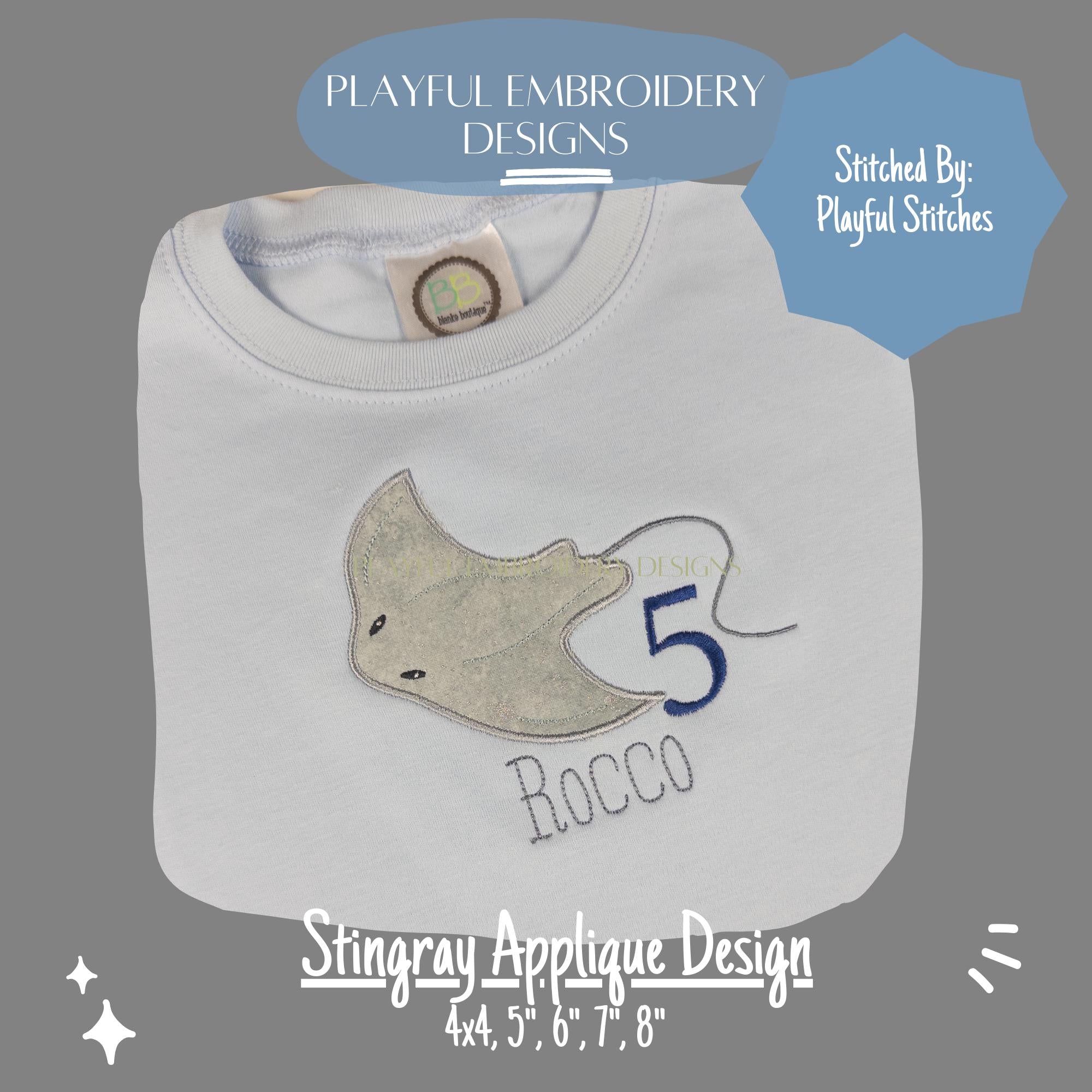 Stingray Applique Machine Embroidery Design, Sea Creature Applique Design, Satin Stitch Stingray Embroidery Design