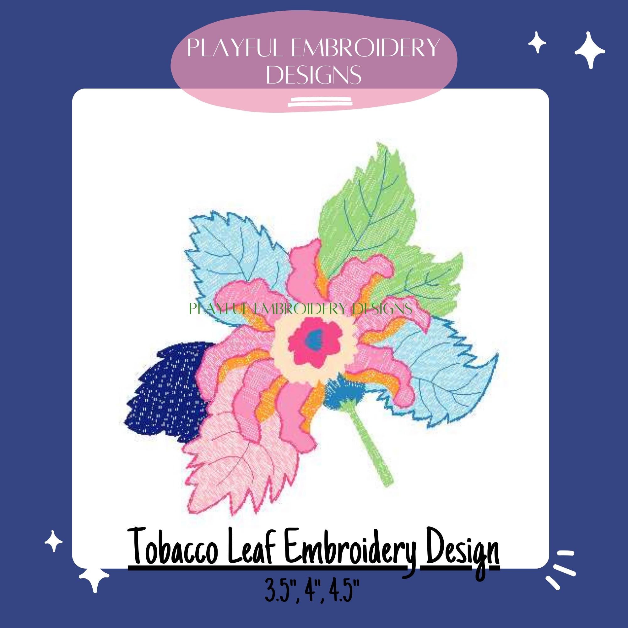 Tobacco Leaf Filled Machine Embroidery Design, Tobacco Leaf China Inspired Embroidery Design, Playful Embroidery Designs, Digital Download