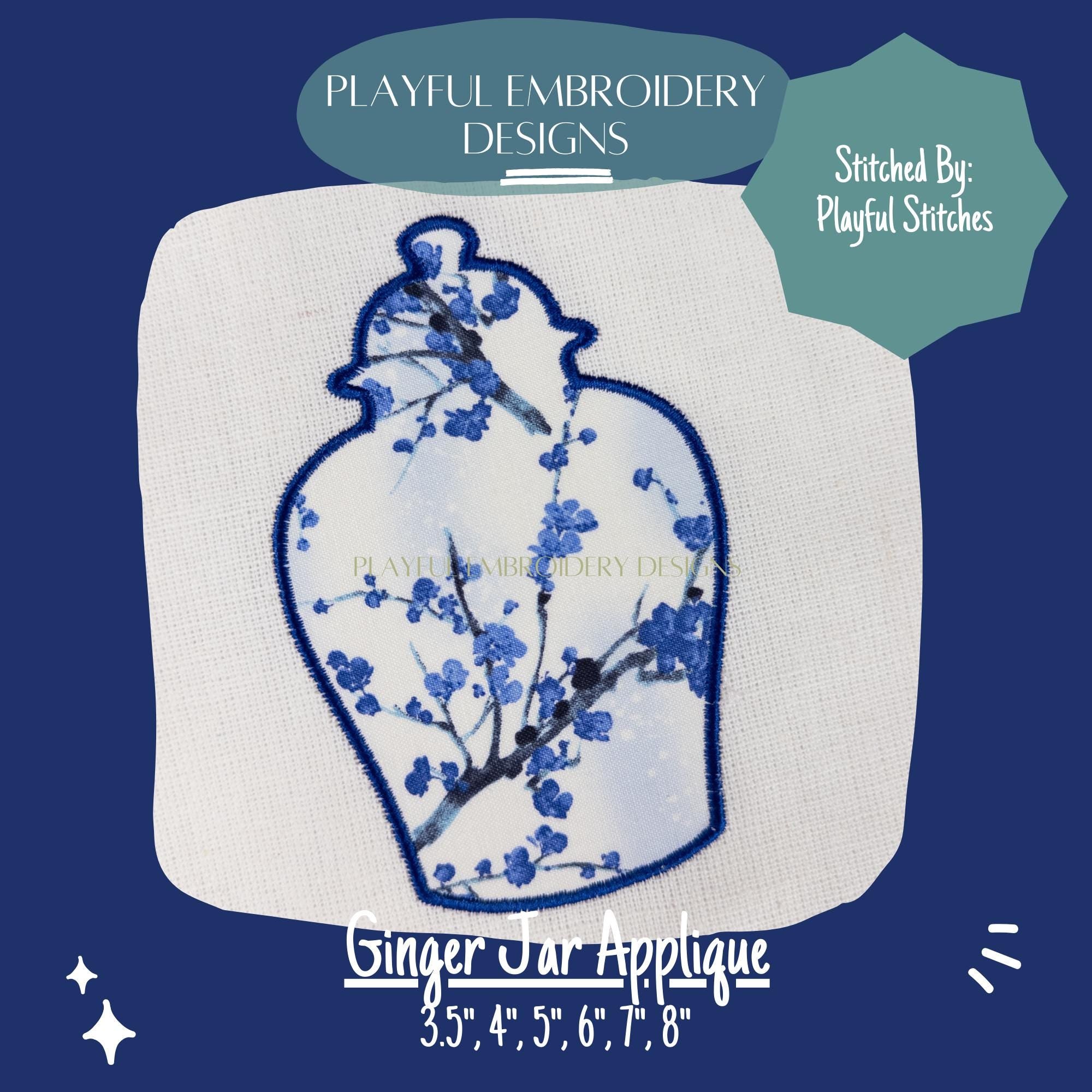 Ginger Jar Applique Design, Chinoiserie Chic Applique Machine Embroidery Design, Digital Download, Satin Stitch Applique