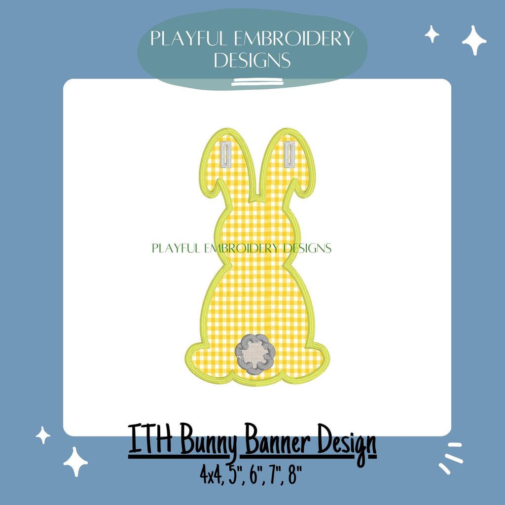 In The Hoop Bunny Banner Machine Embroidery Design, ITH Easter Banner Design, Satin Stitch Bunny Banner