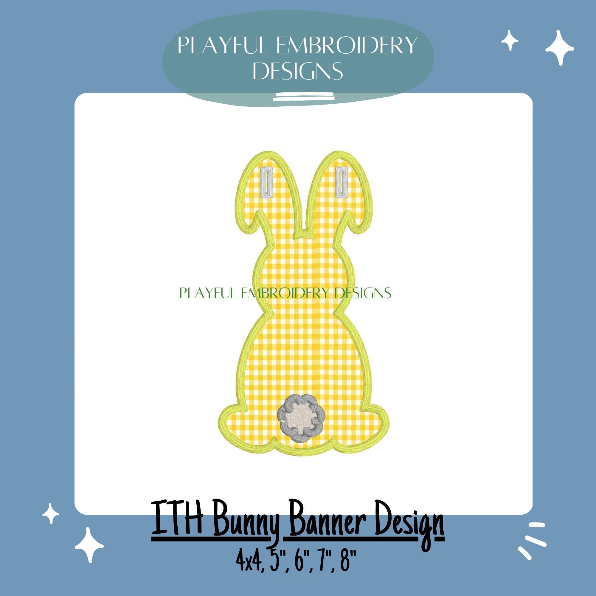 In The Hoop Bunny Banner Machine Embroidery Design, ITH Easter Banner Design, Satin Stitch Bunny Banner