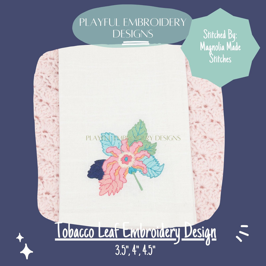 Tobacco Leaf Filled Machine Embroidery Design, Tobacco Leaf China Inspired Embroidery Design, Playful Embroidery Designs, Digital Download