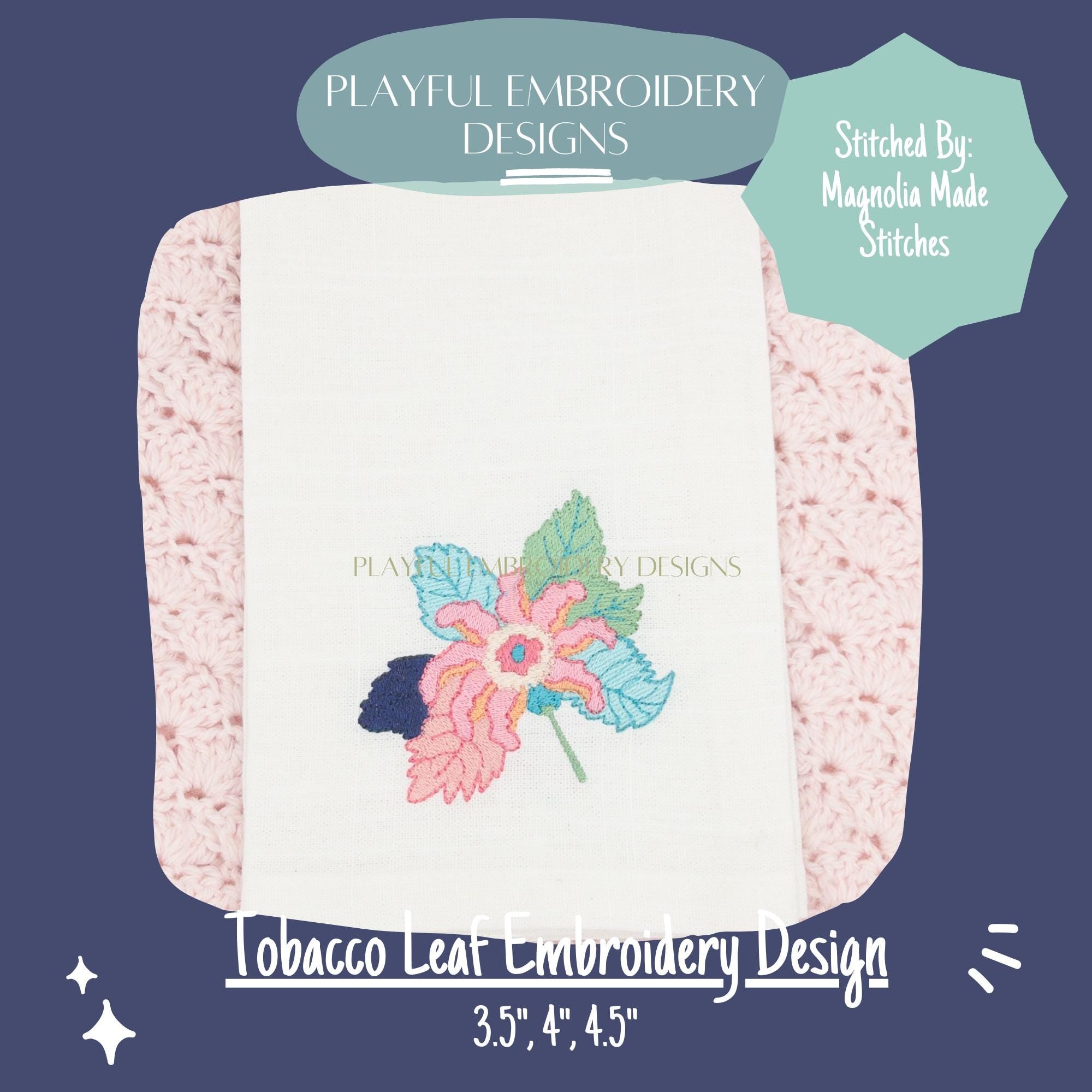 Tobacco Leaf Filled Machine Embroidery Design, Tobacco Leaf China Inspired Embroidery Design, Playful Embroidery Designs, Digital Download