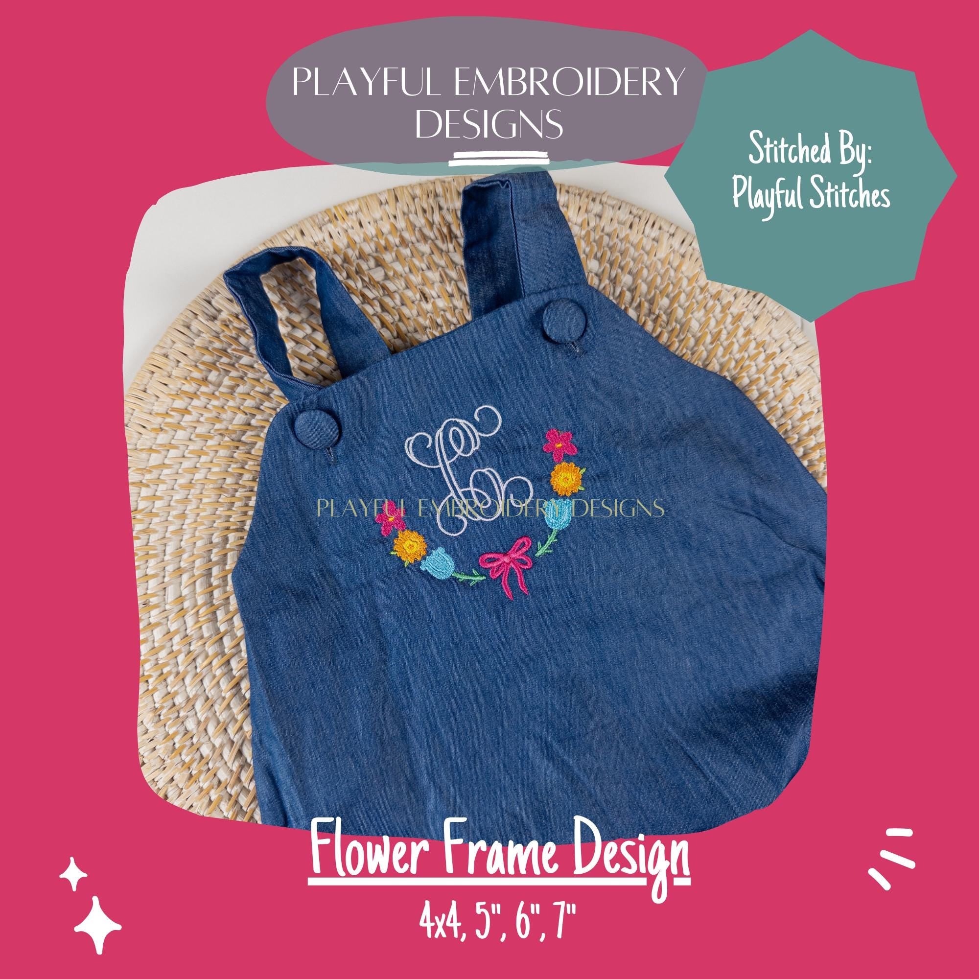 Flower Frame Embroidery Design, Filled Flower Monogram Frame Design, Funky Floral Monogram Frame Design, Digital Download