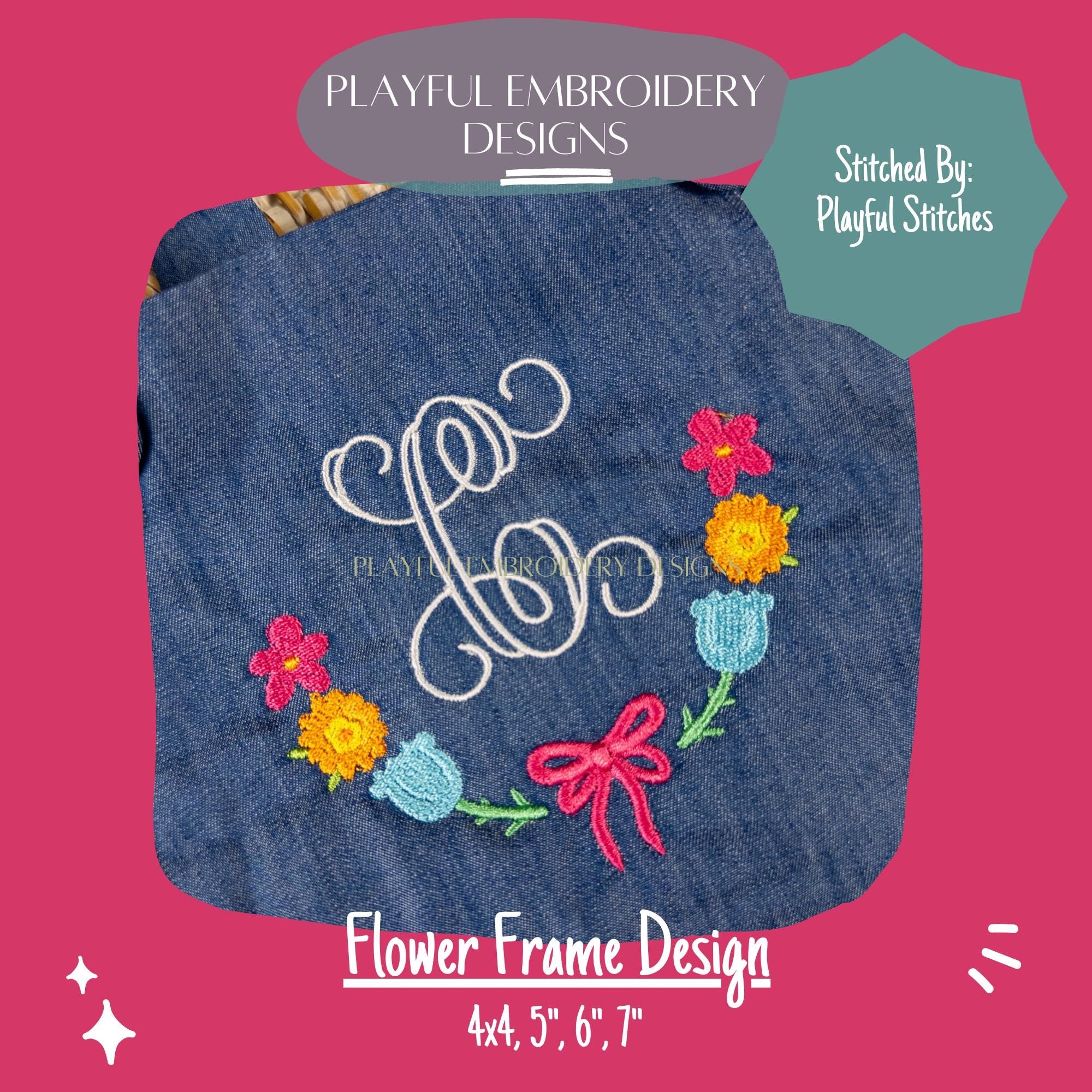 Flower Frame Embroidery Design, Filled Flower Monogram Frame Design, Funky Floral Monogram Frame Design, Digital Download