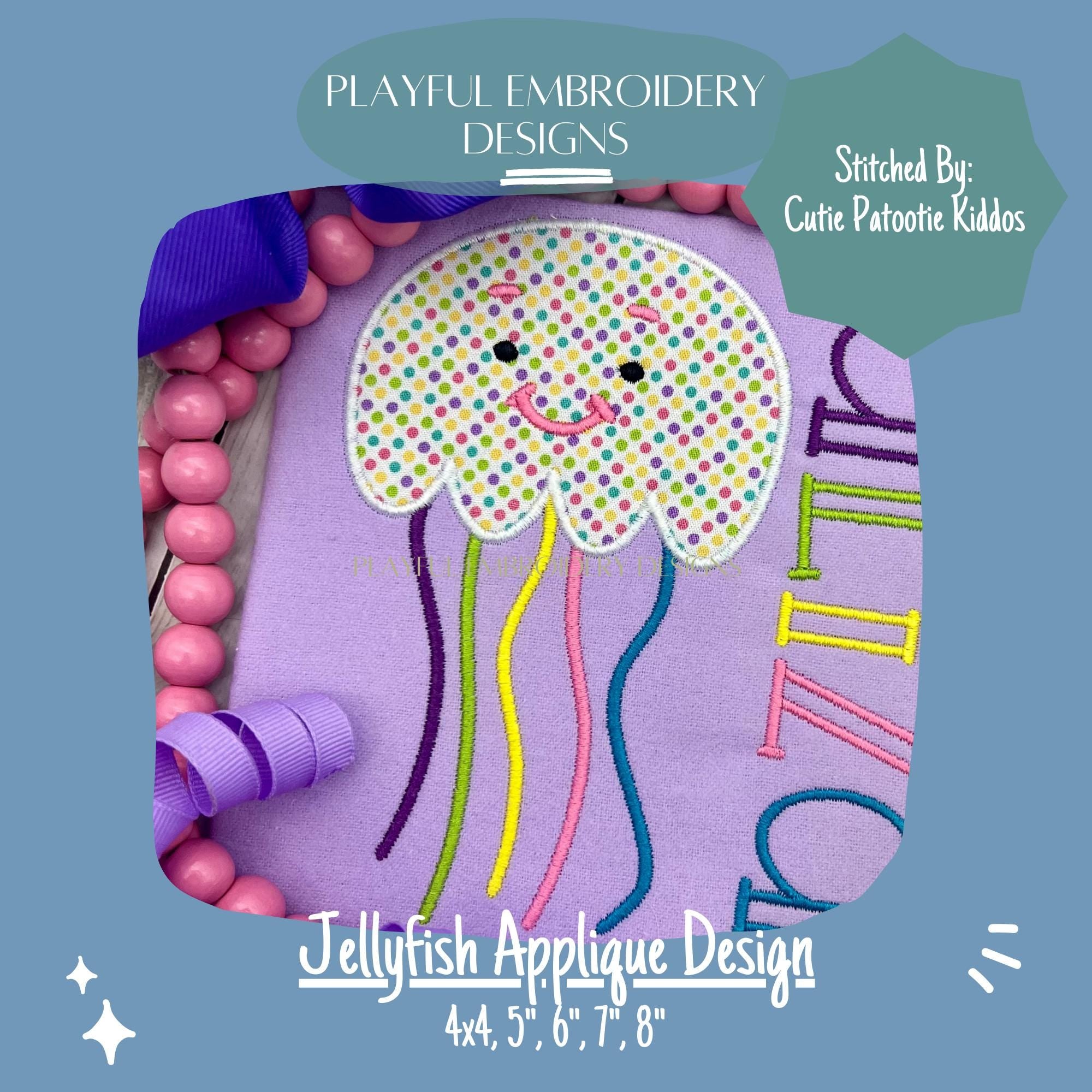 Jellyfish Applique Machine Embroidery Design, Cute Jelly Fish Applique Design, Beach Applique Design, Digital Download