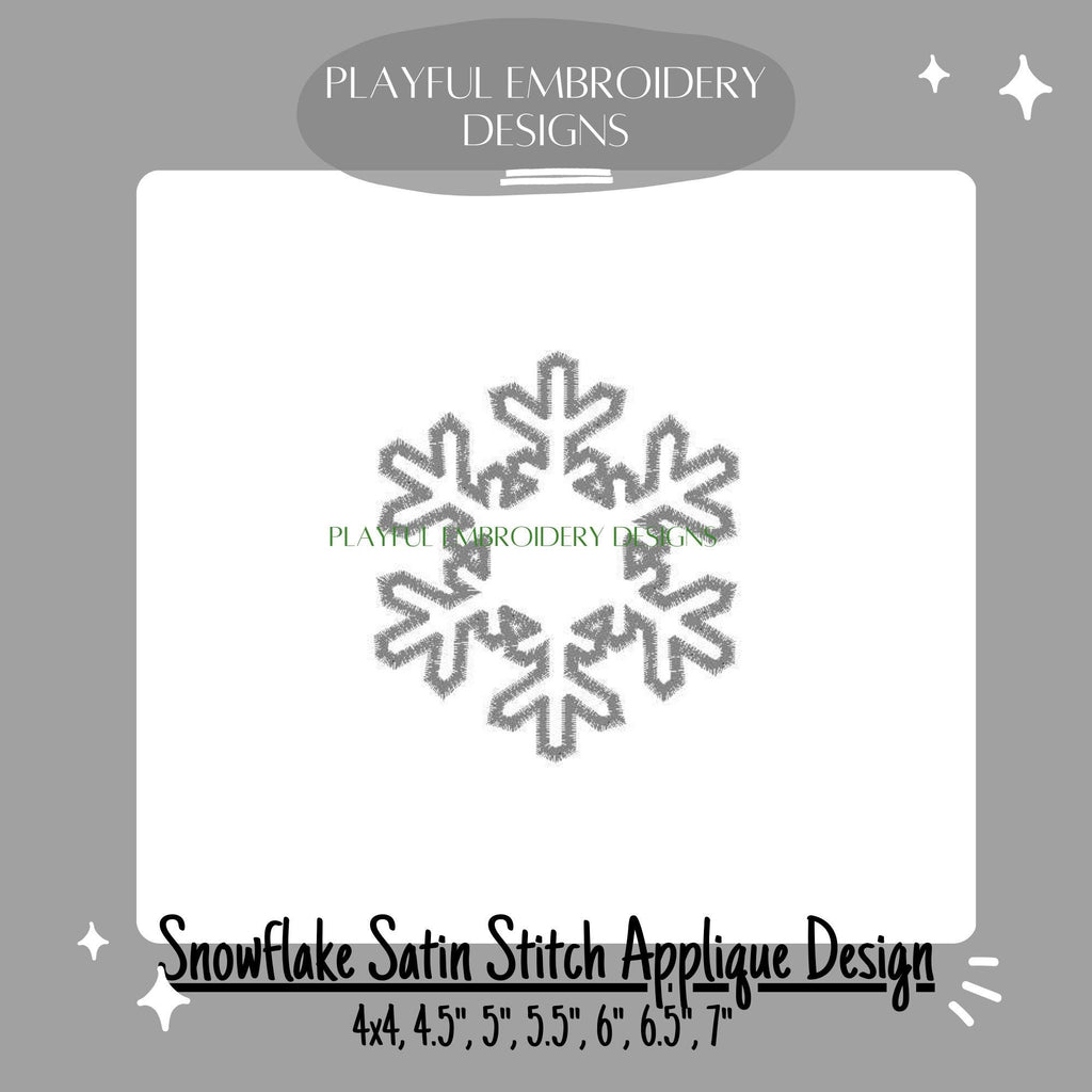 Snowflake Applique Machine Embroidery Design, Satin Stitch Snowflake Applique Machine Embroidery Design, Winter Embroidery, Digital Download