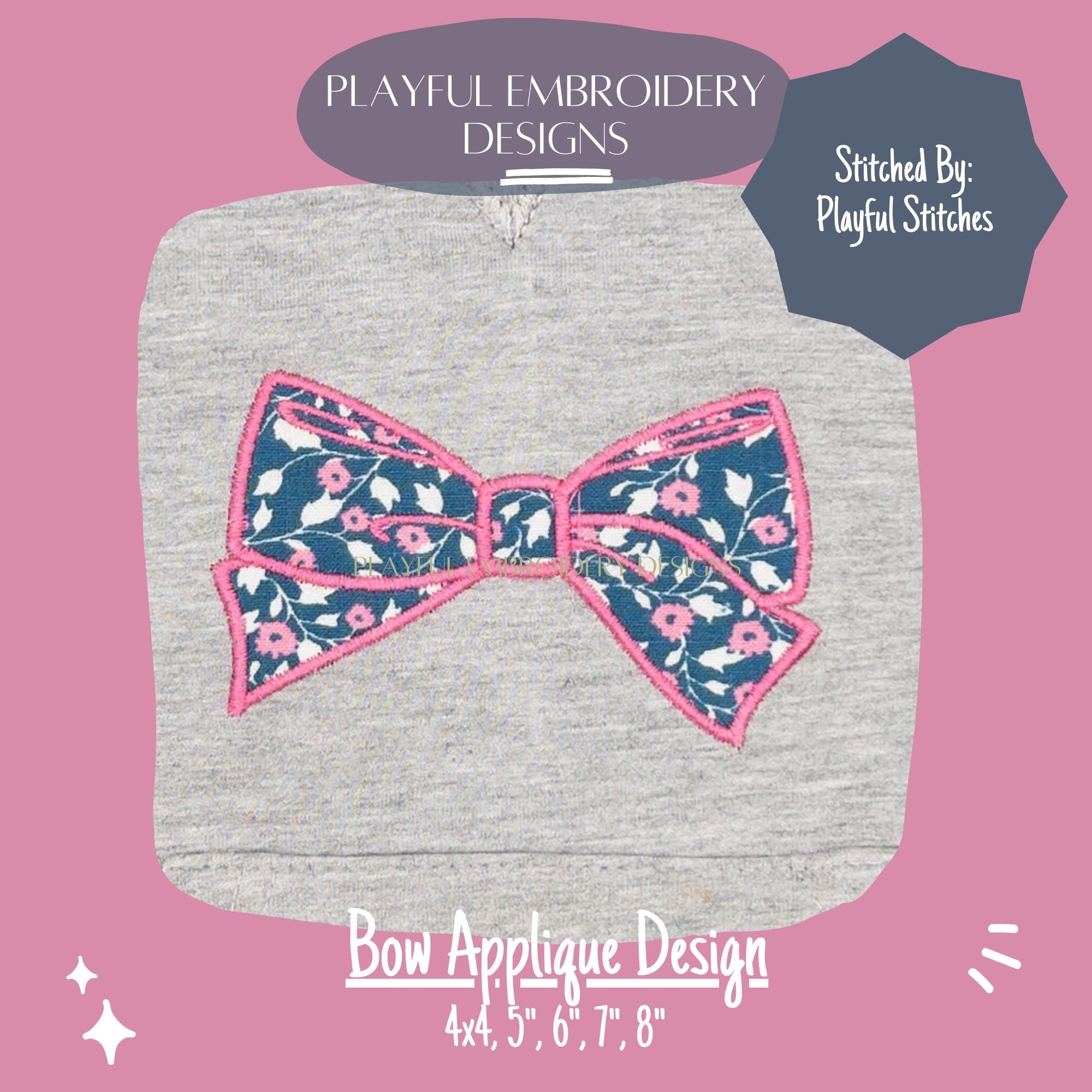 Bow Satin Stitch Applique Machine Embroidery Design, Satin Stitch Applique Girl's Bow Embroidery Design, Digital Download