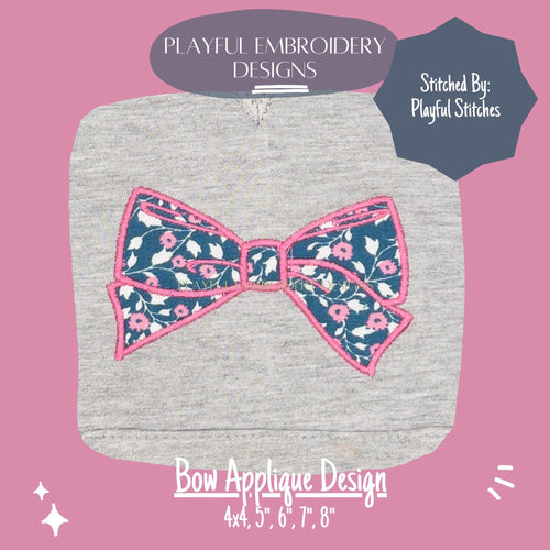 Bow Satin Stitch Applique Machine Embroidery Design, Satin Stitch Applique Girl's Bow Embroidery Design, Digital Download
