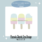 Popsicle Trio Sketch Embroidery Design, Ice Pop Trio Machine Embroidery Design, Summer Embroidery Design, Digital Download