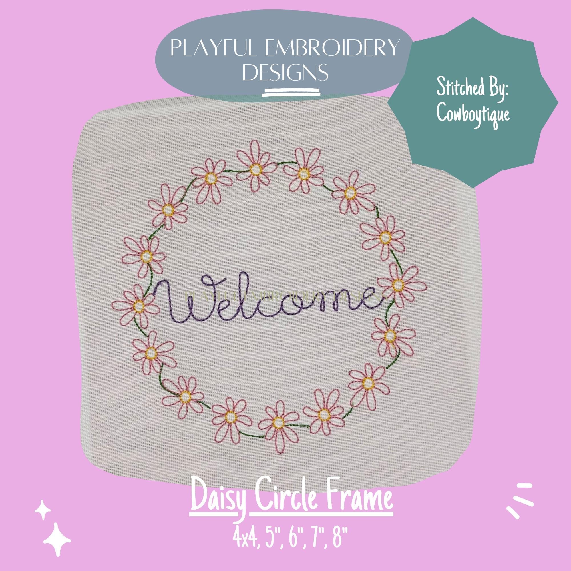 Daisy Circle Frame Design, Flower Circle Monogram Frame Design, Machine Embroidery Monogram Frame Design, Vintage Inspired Daisy Design