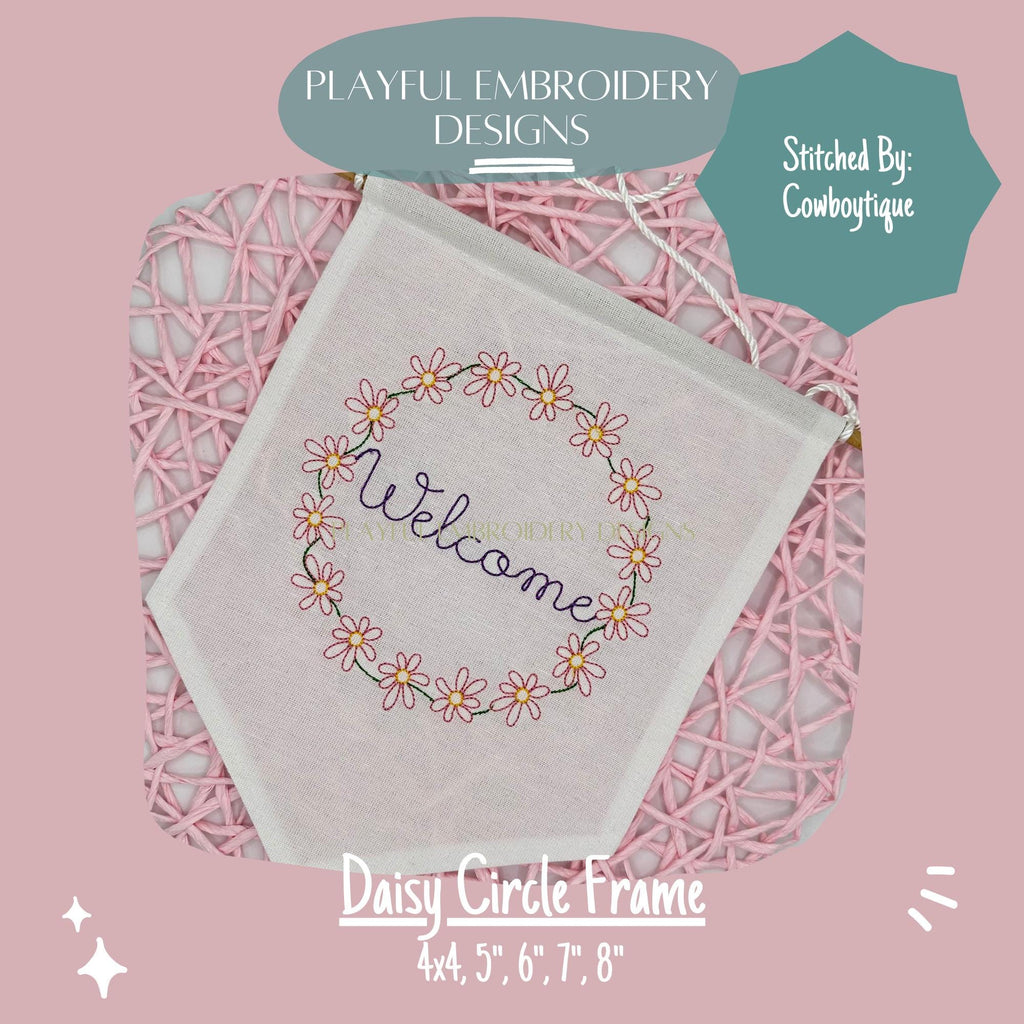 Daisy Circle Frame Design, Flower Circle Monogram Frame Design, Machine Embroidery Monogram Frame Design, Vintage Inspired Daisy Design