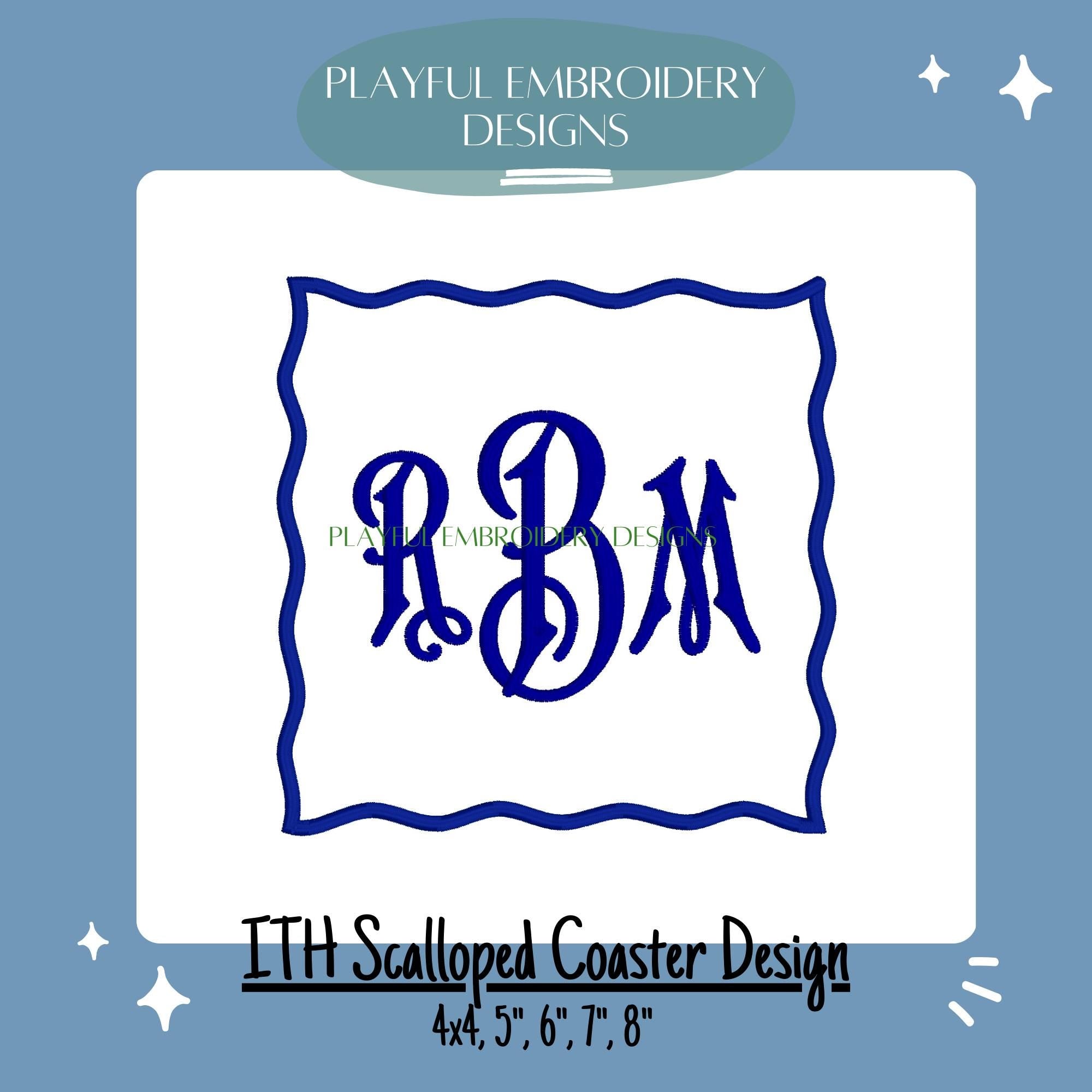 In The Hoop Scalloped Coaster Design for Machine Embroidery, ITH Cocktail Napkin Design, Scalloped Custom Coaster Design, Digital Download