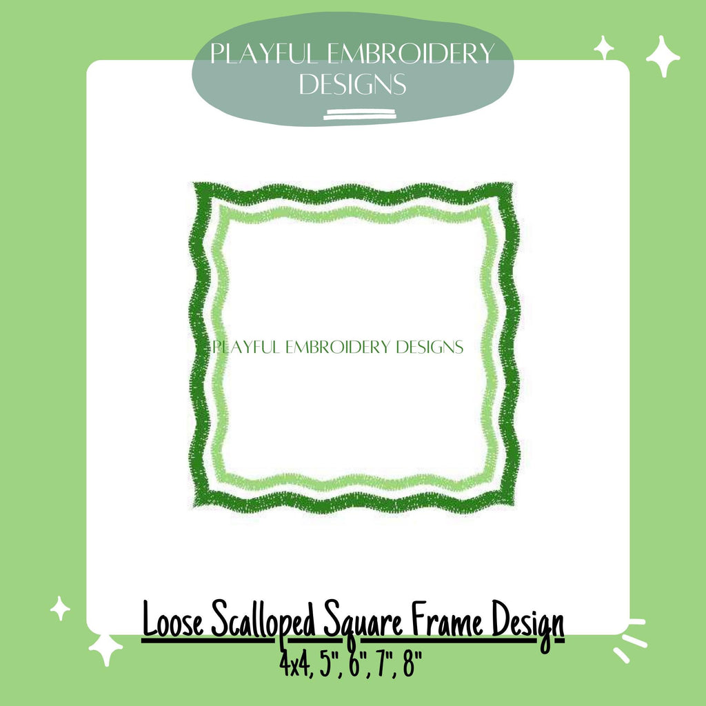 Square Monogram Frame Machine Embroidery Design, 4x4, 5x7, 6x10, 8x8, Monogram Frame Design, Loose Scalloped Monogram Frame Design