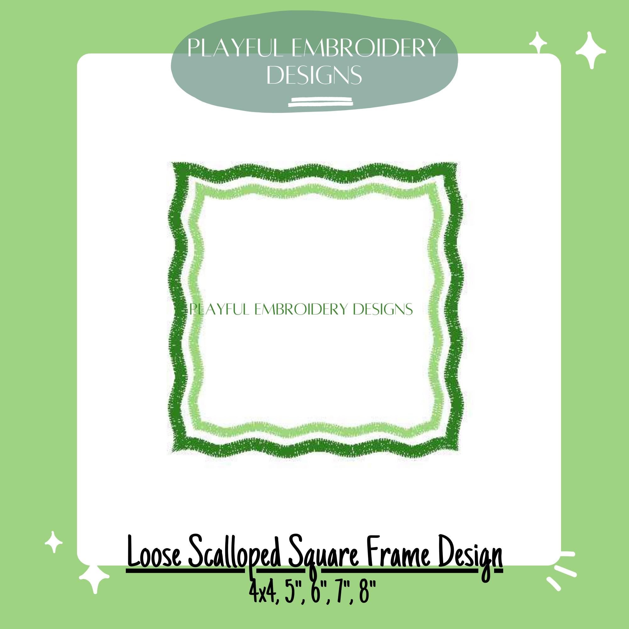 Square Monogram Frame Machine Embroidery Design, 4x4, 5x7, 6x10, 8x8, Monogram Frame Design, Loose Scalloped Monogram Frame Design