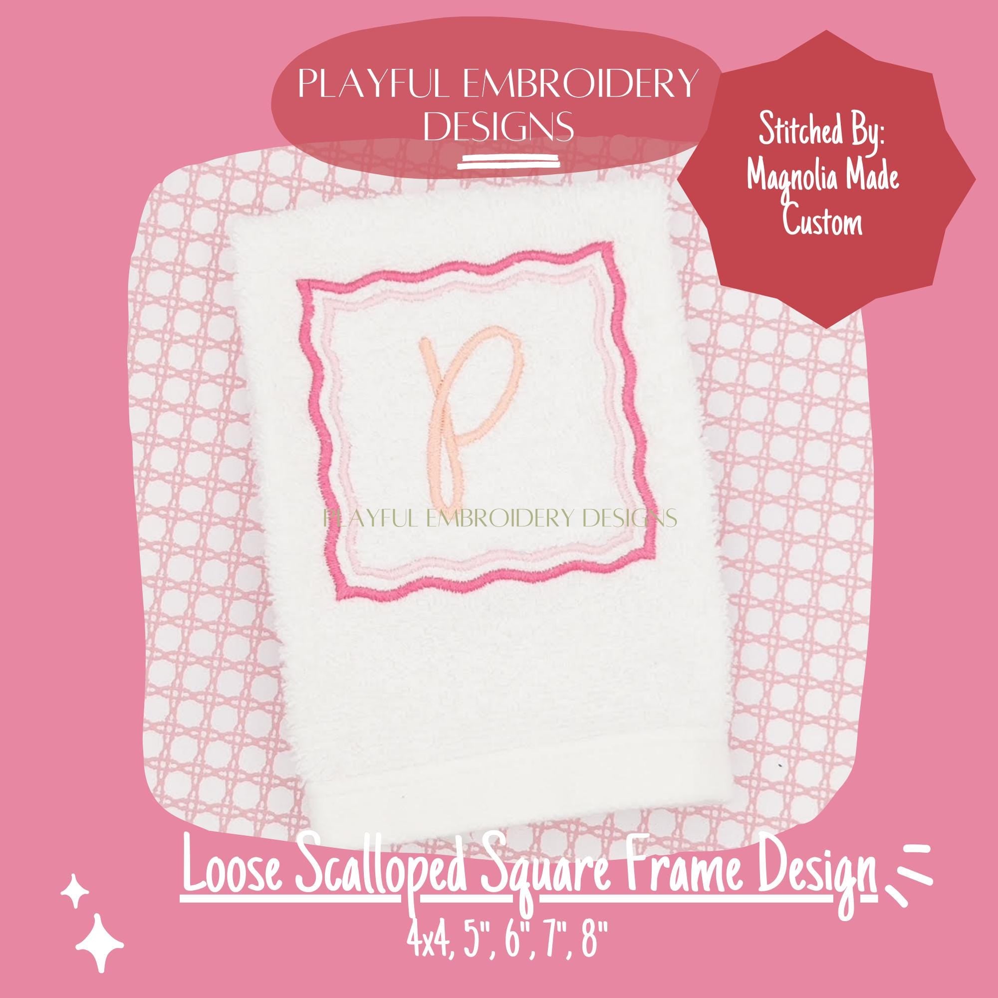 Square Monogram Frame Machine Embroidery Design, 4x4, 5x7, 6x10, 8x8, Monogram Frame Design, Loose Scalloped Monogram Frame Design