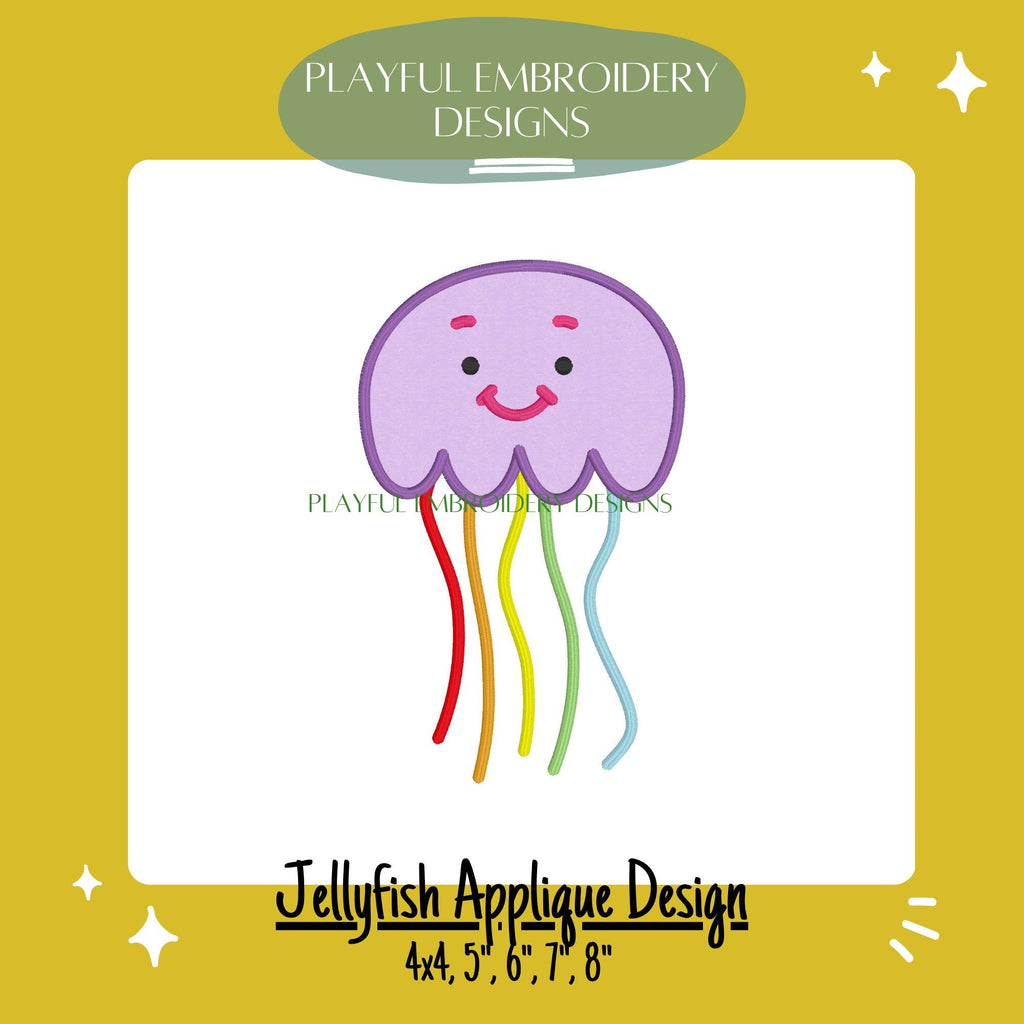 Jellyfish Applique Machine Embroidery Design, Cute Jelly Fish Applique Design, Beach Applique Design, Digital Download