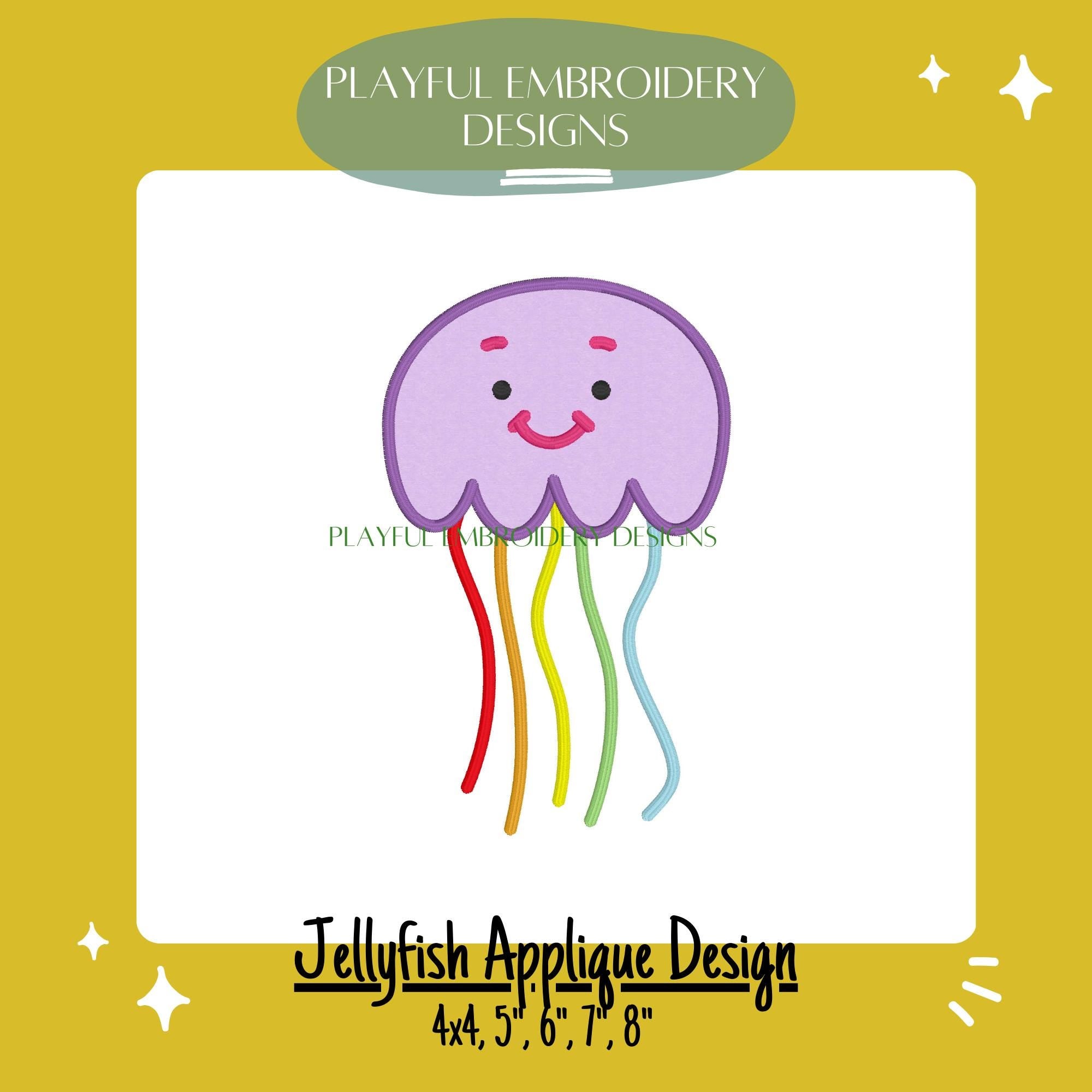 Jellyfish Applique Machine Embroidery Design, Cute Jelly Fish Applique Design, Beach Applique Design, Digital Download