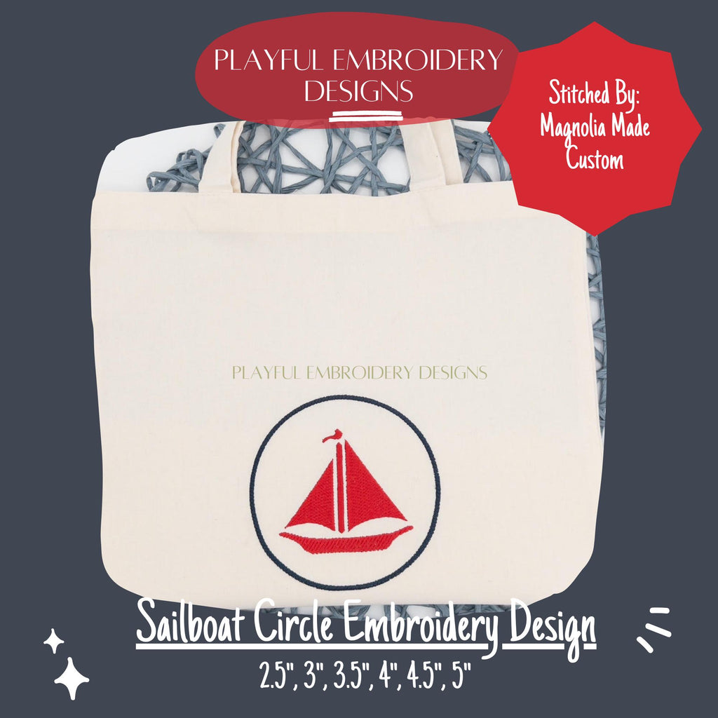 Sailboat Circle Embroidery Design, Nautical Circle Machine Embroidery Design, 6 sizes, digital download