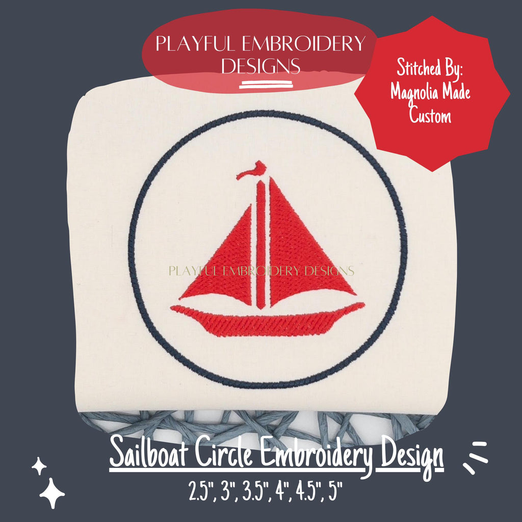 Sailboat Circle Embroidery Design, Nautical Circle Machine Embroidery Design, 6 sizes, digital download