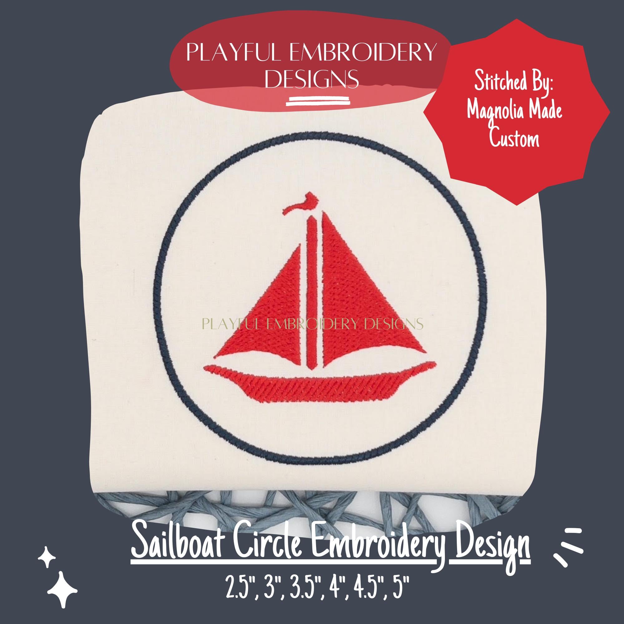 Sailboat Circle Embroidery Design, Nautical Circle Machine Embroidery Design, 6 sizes, digital download