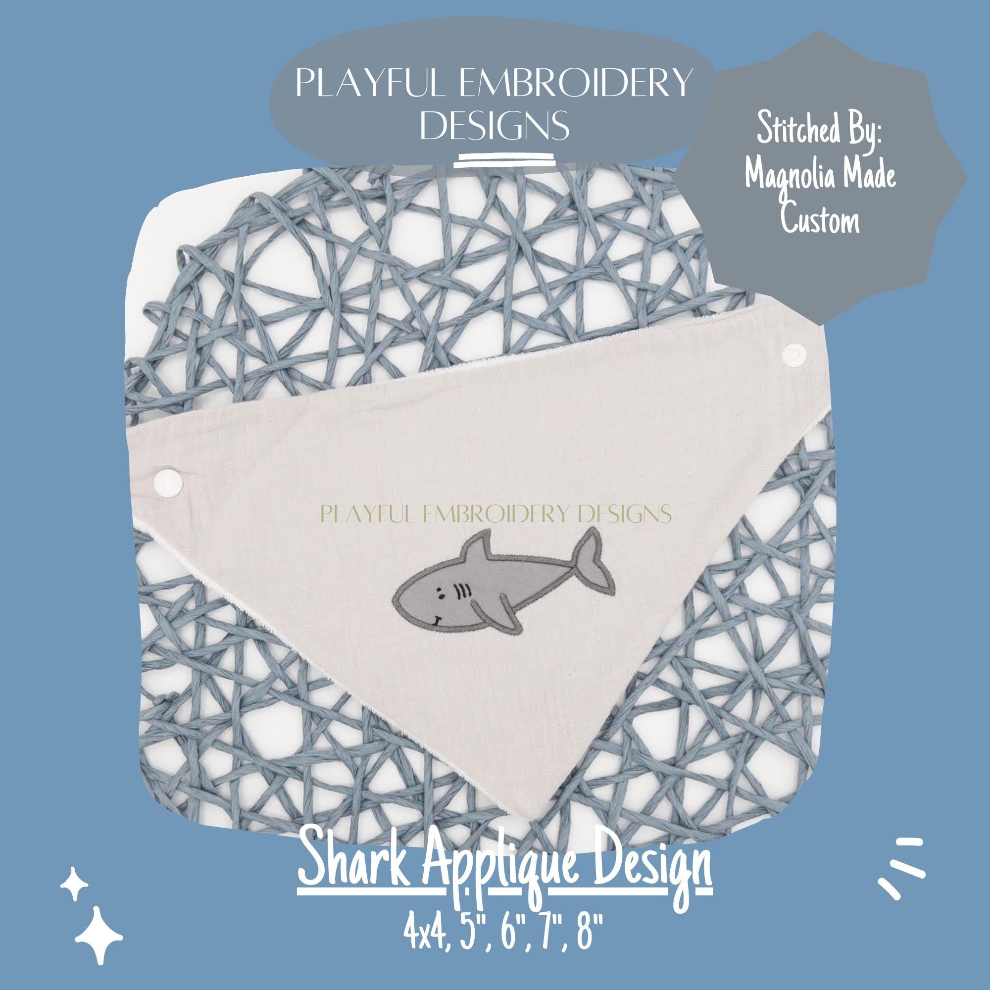 Shark Applique Machine Embroidery Design, Cute Shark Applique Design, Digital Download