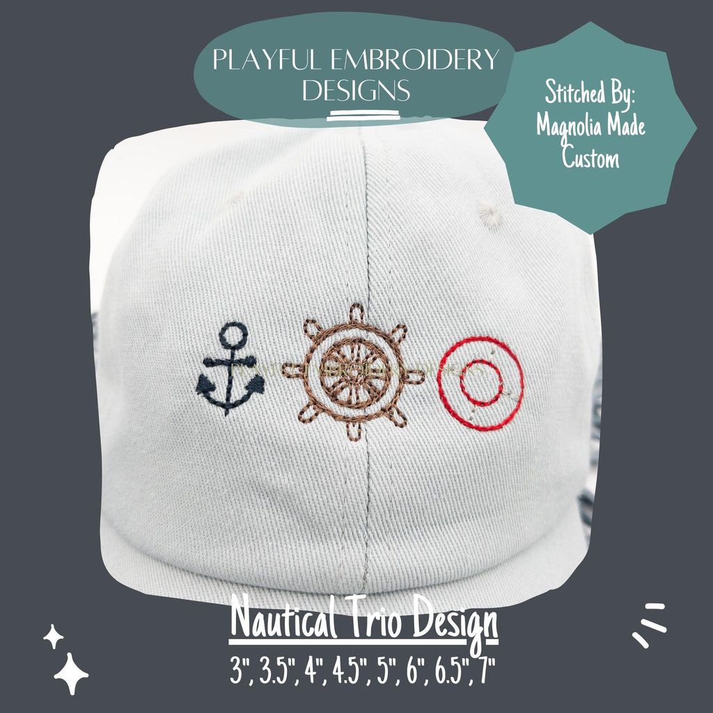 Nautical Trio Embroidery Design, Boating Machine Embroidery Design, Cruise Embroidery Design, Digital Download
