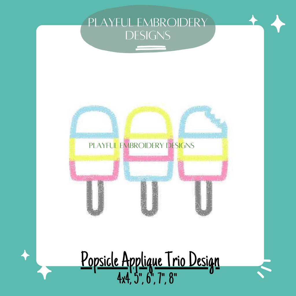 Popsicle Trio Embroidery Design, Popsicle Applique Trio Machine Embroidery Design, Summer Embroidery Design, Digital Download