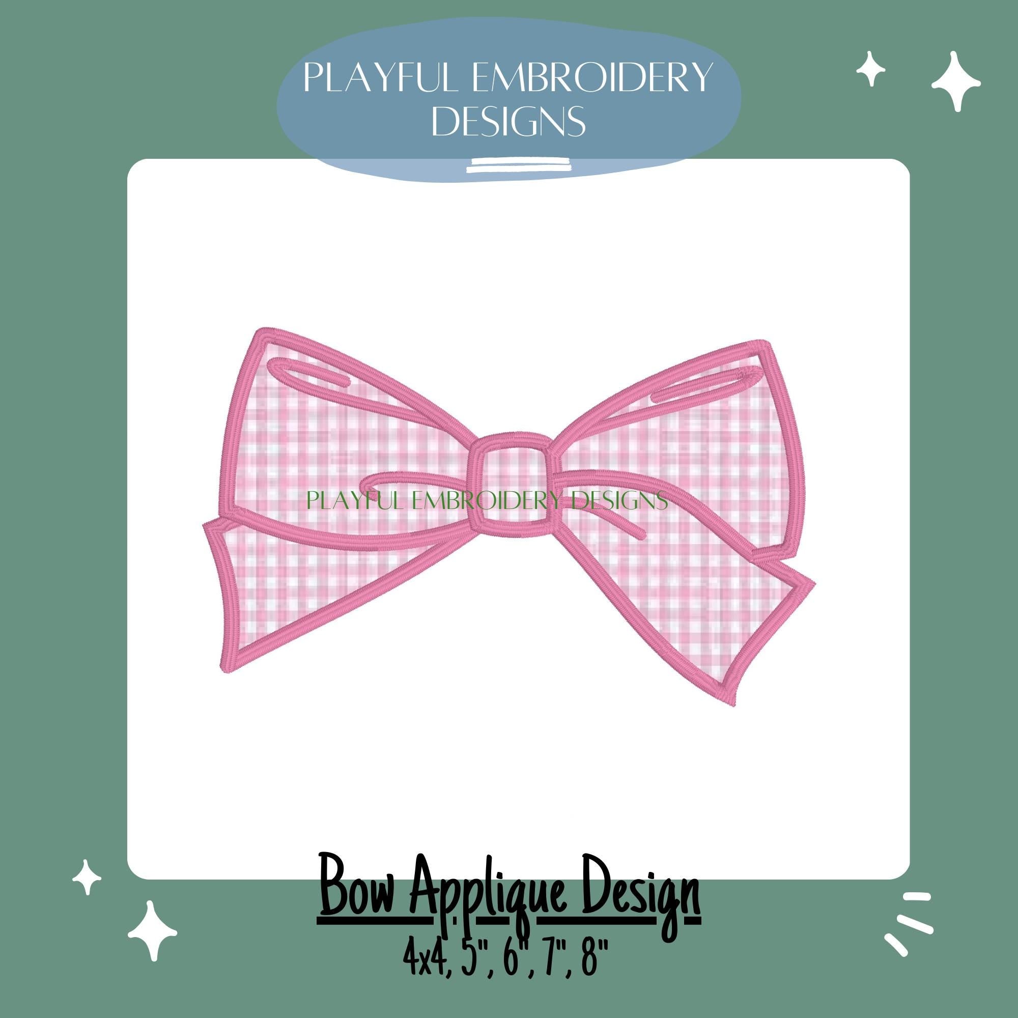 Bow Satin Stitch Applique Machine Embroidery Design, Satin Stitch Applique Girl's Bow Embroidery Design, Digital Download
