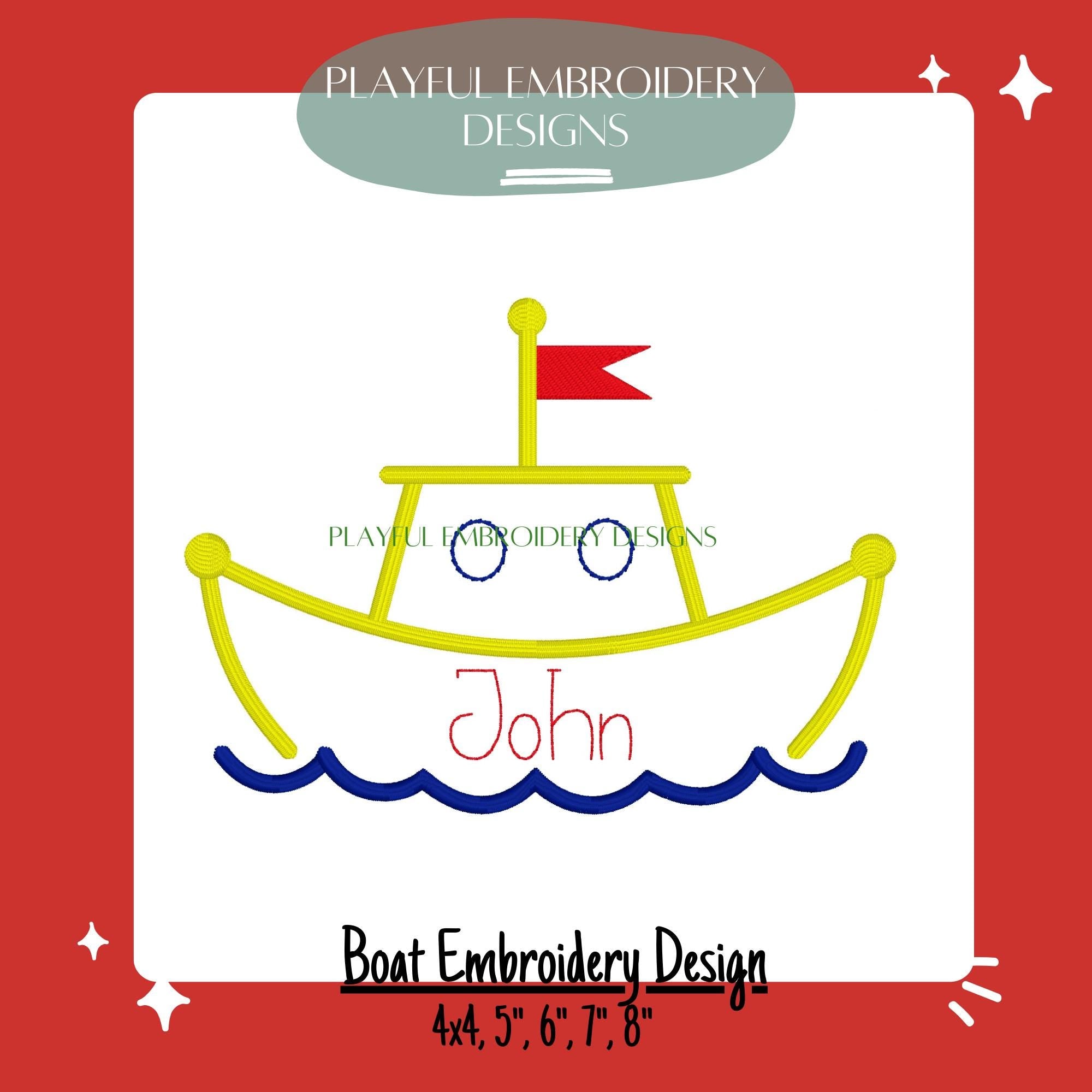 Boat Machine Embroidery Design, Cruise Embroidery Design, Summer Boat Embroidery Design